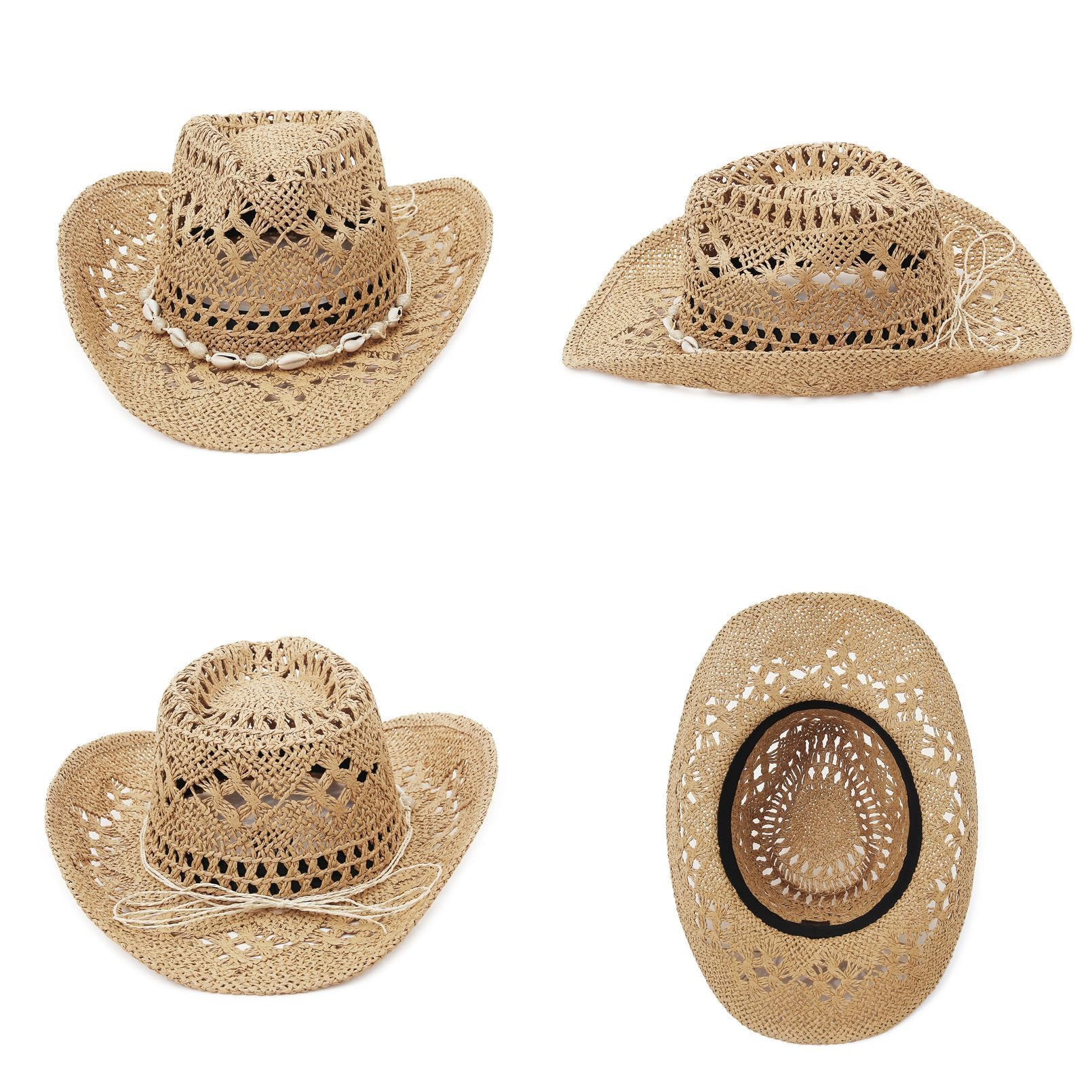 GEMVIE Chapeau de Cowboy Occidental tissé à la Main à Large Bord en Paille Panama pour Homme et Femme Chapeau de Plage bohème