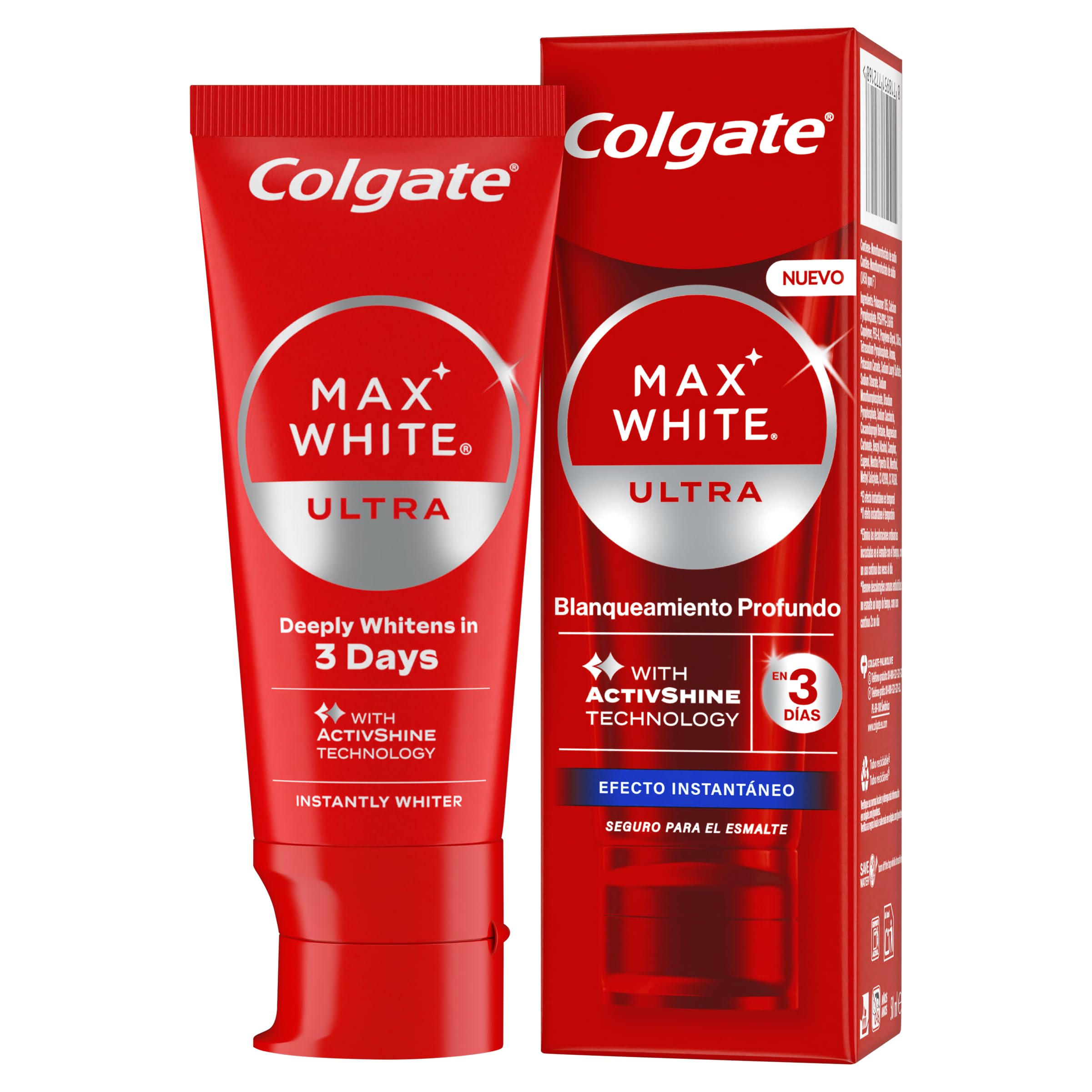 Colgate Max White Ultra Pasta de dientes Efecto Instantáneo, Blanquea las Manchas Profundas en 3 Días, la Tecnología ActiveShine Suaviza la Superficie del Esmalte para Reflejar la Luz, Sabor Mejorado