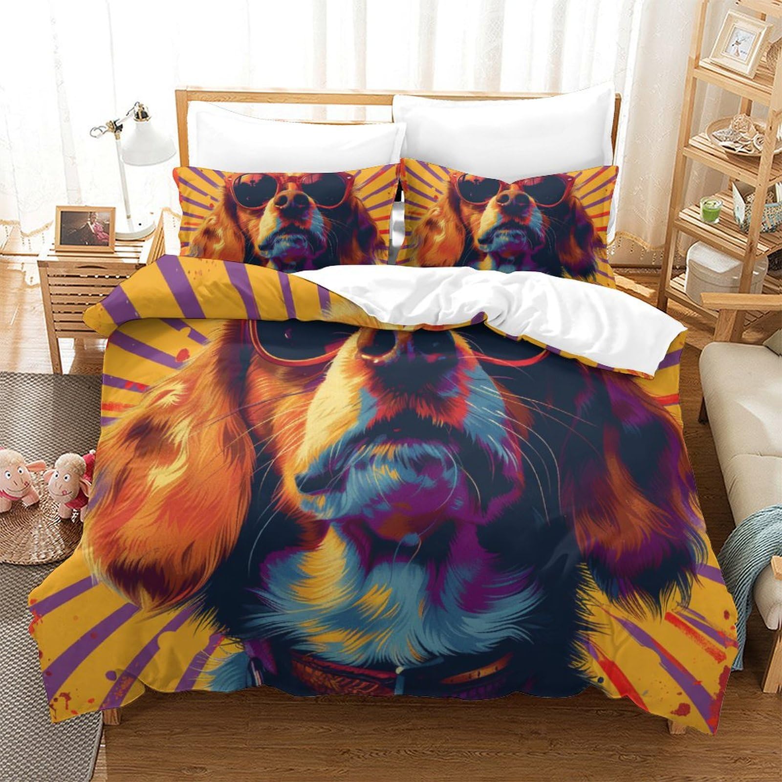 Housse de couette Golden Retriever 3D 260x220 cm avec taies d'oreiller pour lit Super King