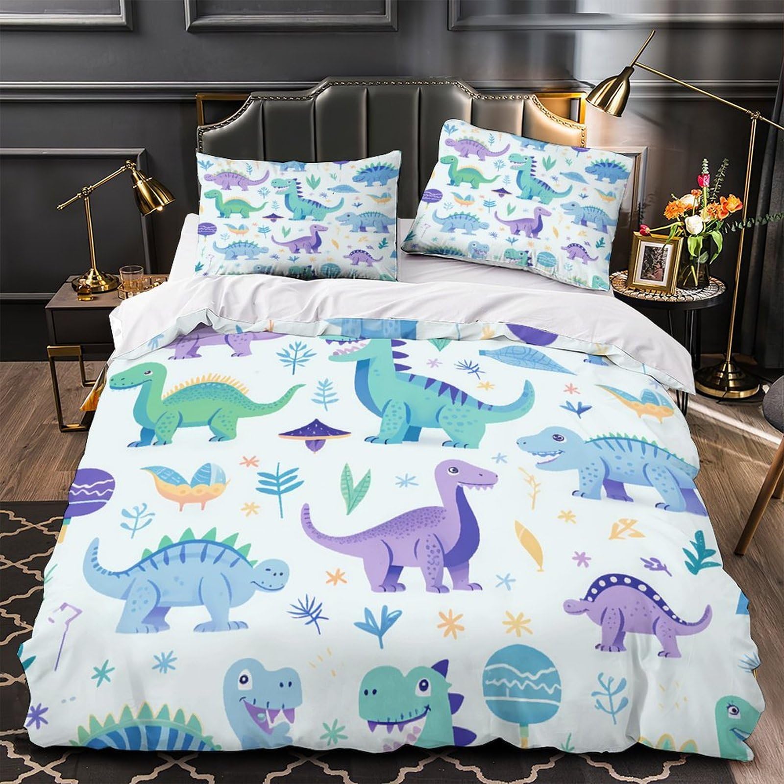 Housse de Couette Dinosaure Enfant Ultra Douce Parure de Lit 3D Haute Densité