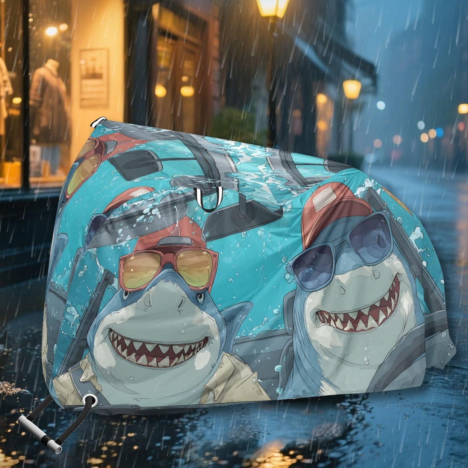 ALAZA Cartoon Shark Driving Funny Animals Bike Cover Waterproof Outdoor Ebike Bicycle Covers Tarp Protection for 1/2 Bikes, Sun UV Dust Wind Proof
