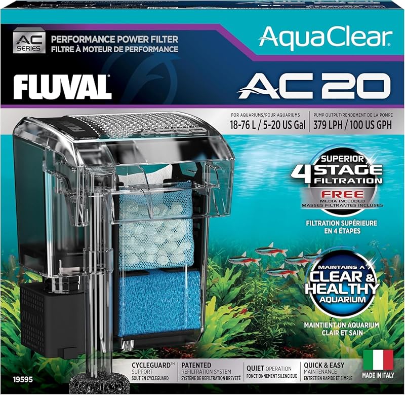 AquaClear 20 Power Filter, filtro de pecera para acuarios de 5 a 20 galones