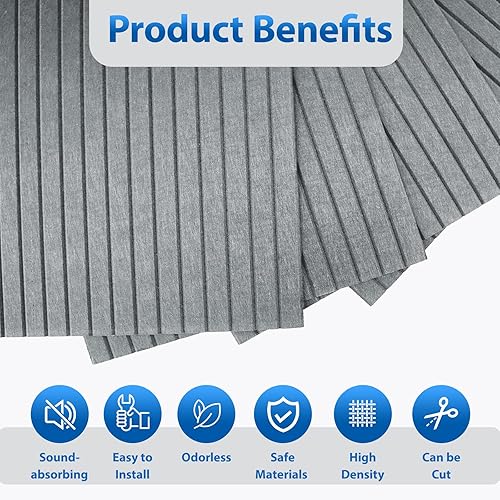Miniatura 3 de Paquete de 10 paneles acústicos grandes, paneles de pared autoadhesivos insonorizados de 48 x 24 x 0.47 pulgadas, paneles a prueba de sonido de alta