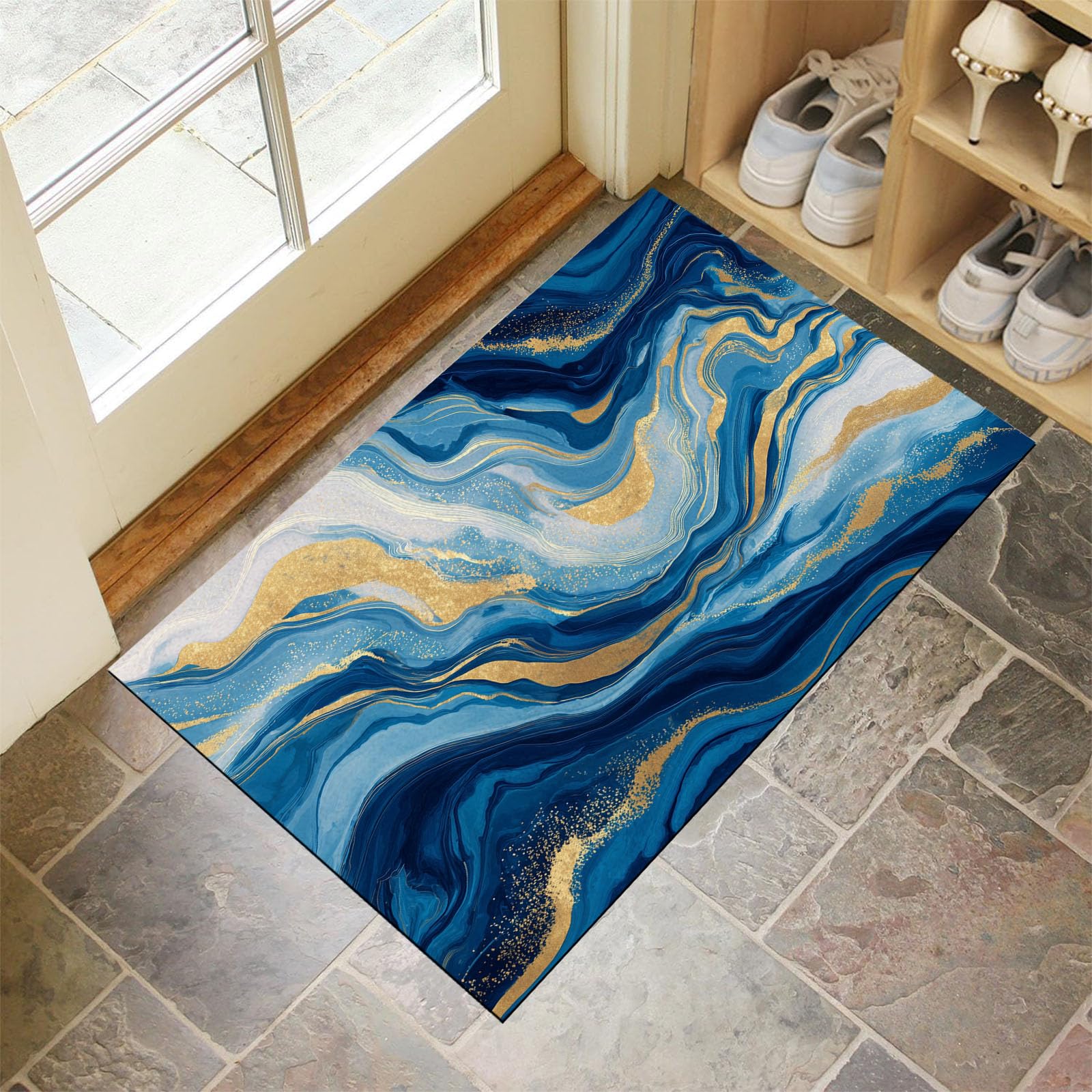 Paillasson d'entrée intérieur et extérieur facile à nettoyer tapis bleu mince