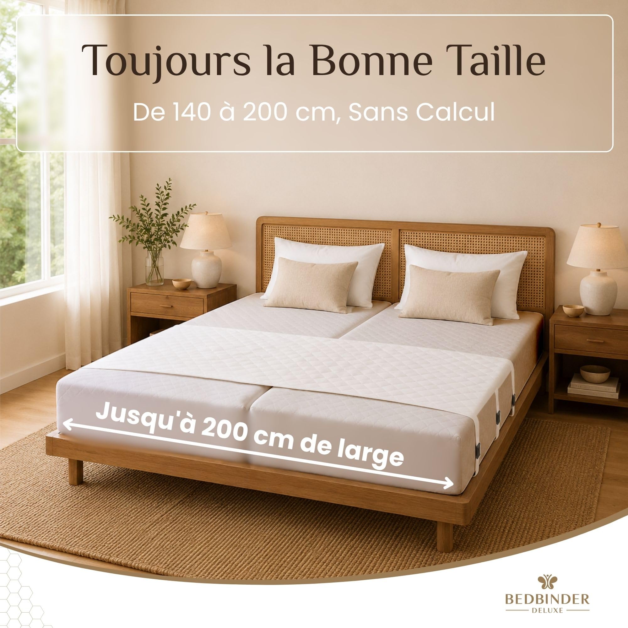 Bedbinder Deluxe Pont de Lit et Sangle Matelas Anti-Glissement pour 2 Lits | Cale Matelas et Connecteur pour Relier Deux Matelas en Un Lit Double, Compatible Lit Électrique Réglable, Sans Trou ni Bosse