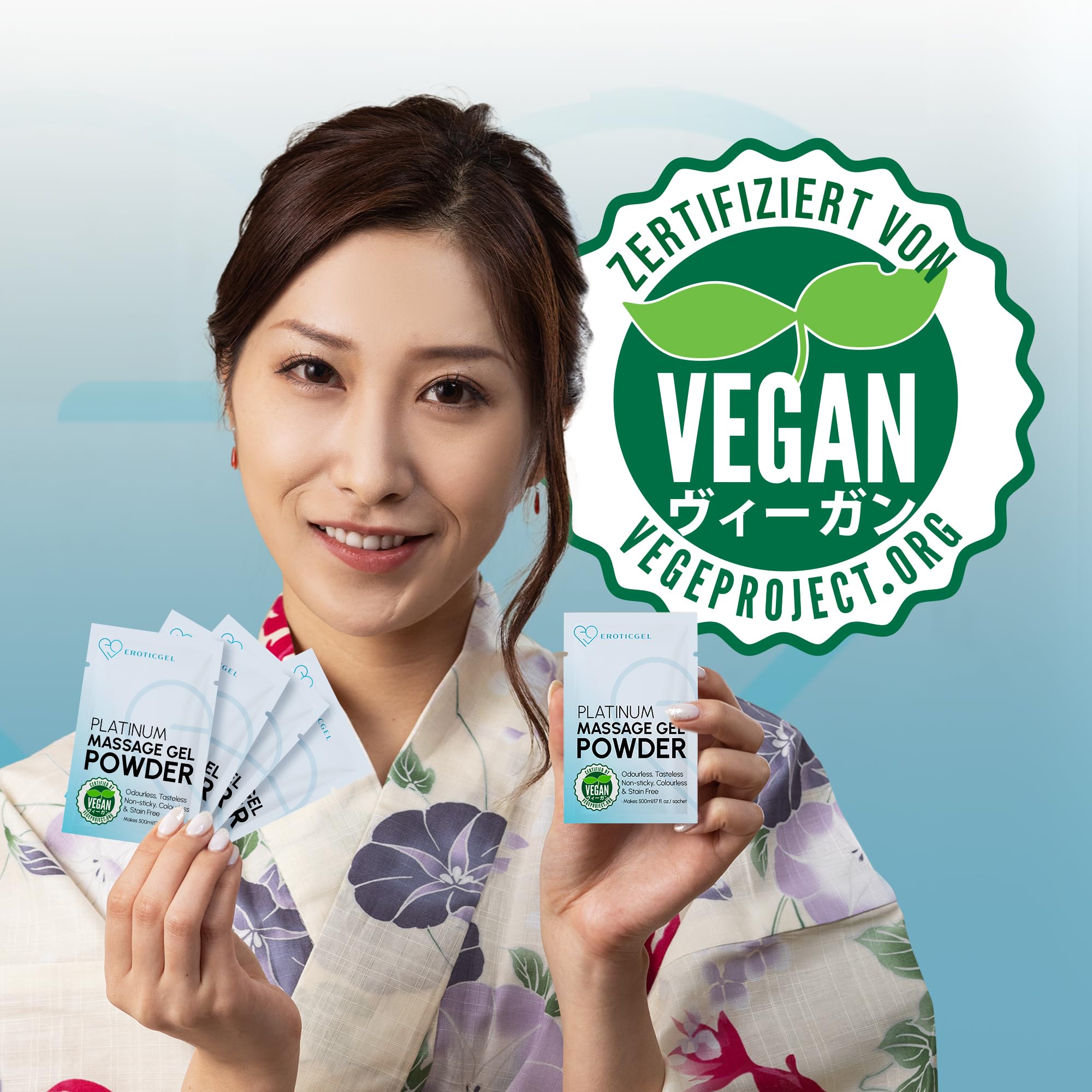 Premium Nuru Massagegel Pulver Platinum, 5x 5 g Sachets, Neutrale Basis, Massageöl Alternative, Made in Japan, Wasserbasiert, Vegan, Parfümfrei, Frei von Parabenen, Ergibt 2,5 Liter