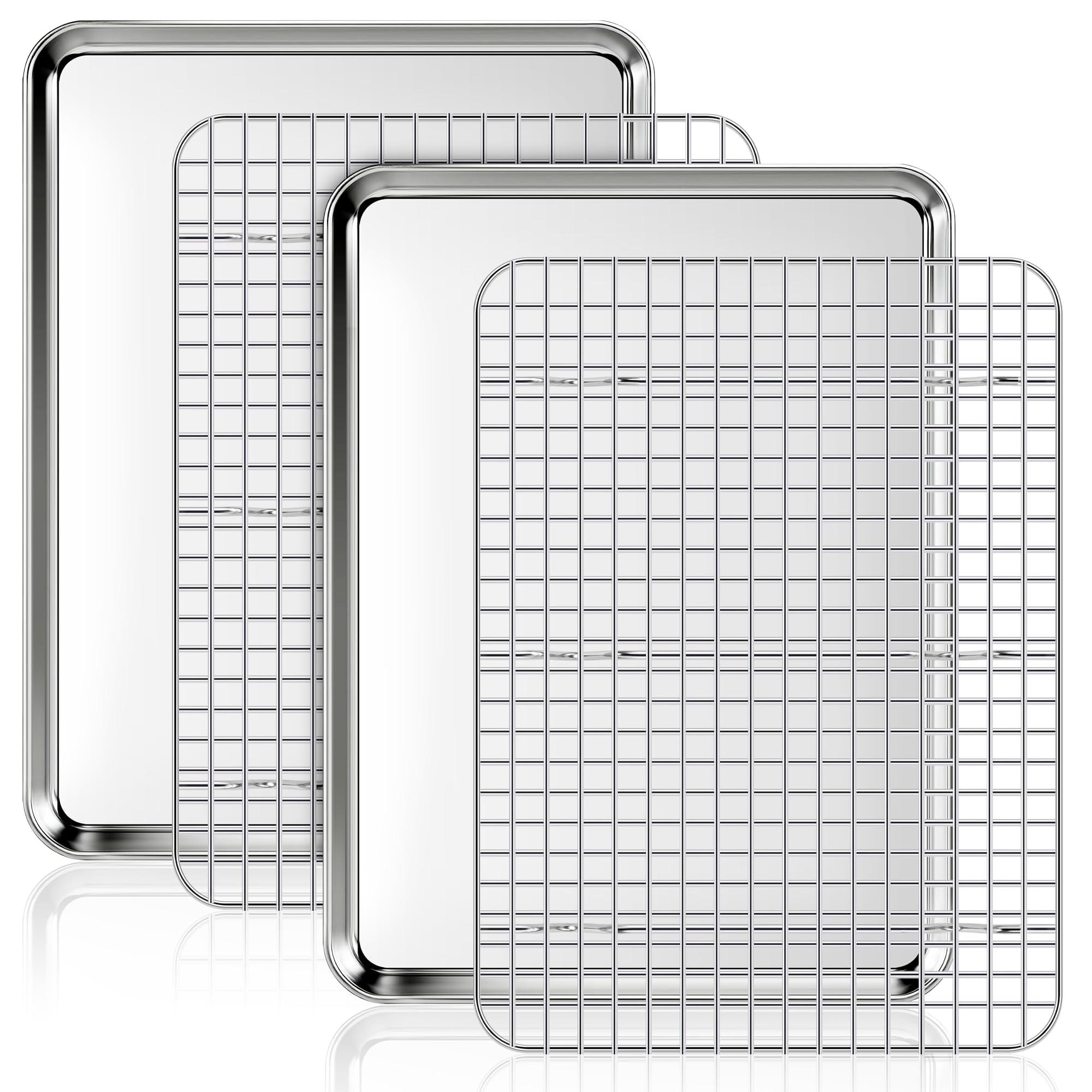 Fire More Baking Tray with Wire Rack, 2 Sets Non-Stick Baking Sheets with Grid Cooling Racks, Stainless Steel Cookie Pans for Oven Cooking, Size 40.5 x 30.5 x 2.5 CM