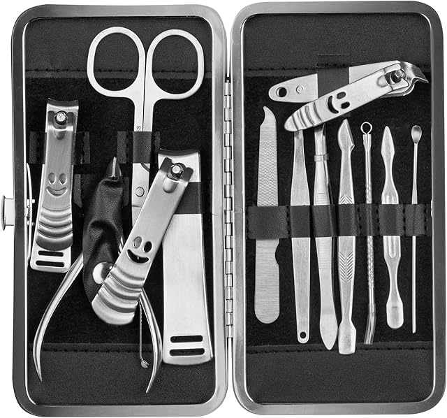 LaRoc Nail Care Manicure Set 12 Piece Professional Nail Clippers Kit Pedicure Care Tools-Stainless Steel Grooming Tools With PU Leather Case for Travel & Home