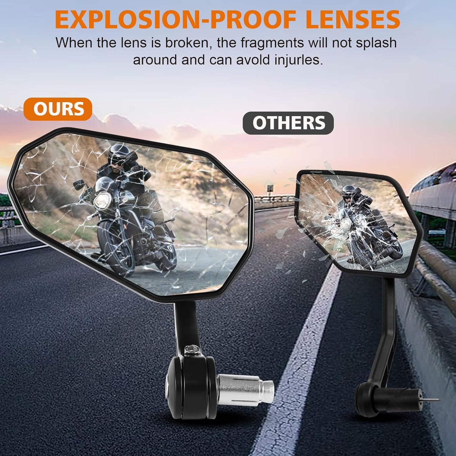 Motorcycle Side Mirrors Handle Mount Bar End Mirror, Universal Handlebar Rear View Bar End Mirrors for Motorcycles E-bike Scooters Snowmobile ATV