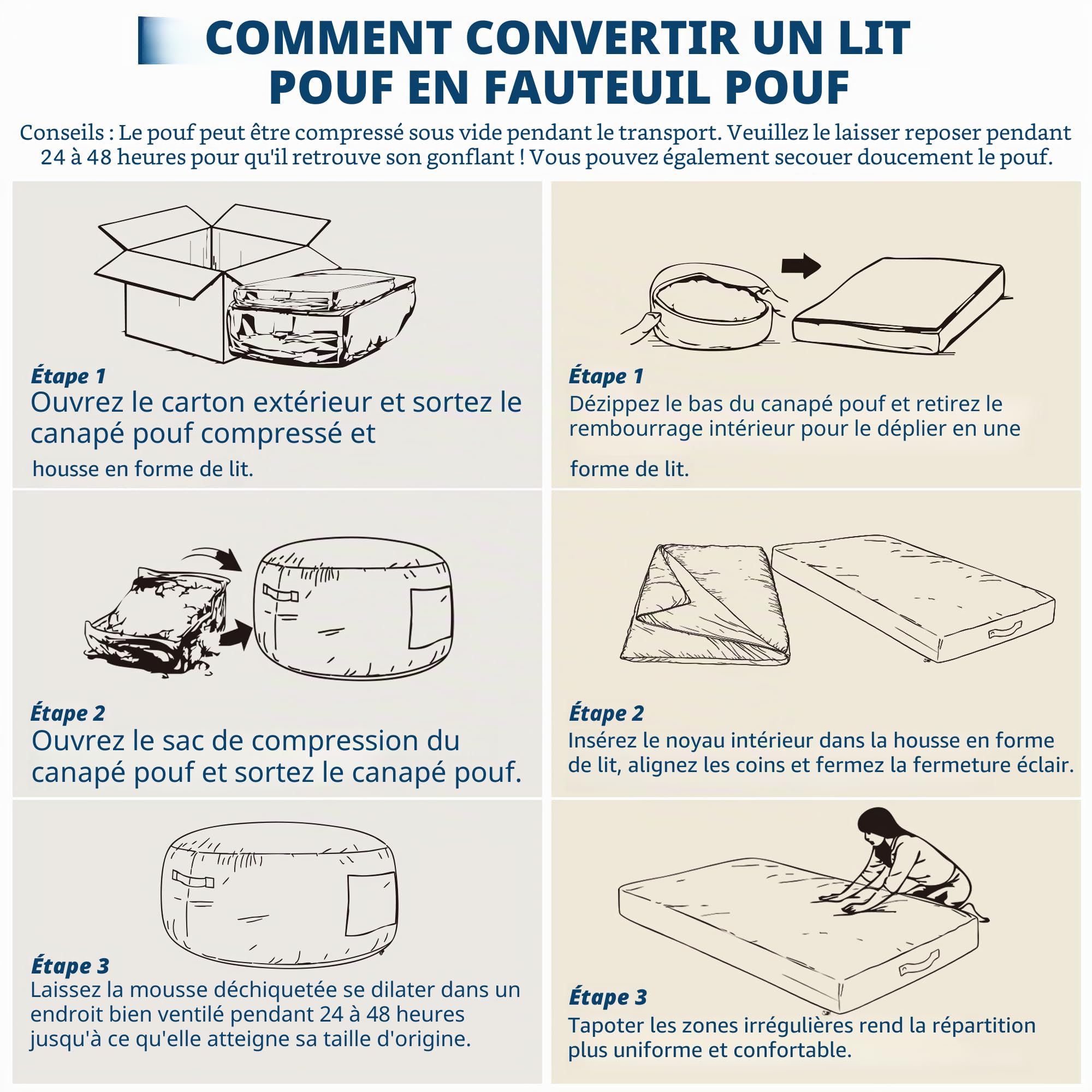 Pouf Lit Convertible en Velours Côtelé, Transformable en Matelas d’Appoint Ultra Confortable, Salon Utilisable, Canapé Rempli De Mousse, Fauteuil Lounge, Chauffeuse en Futon Matelas De Sol