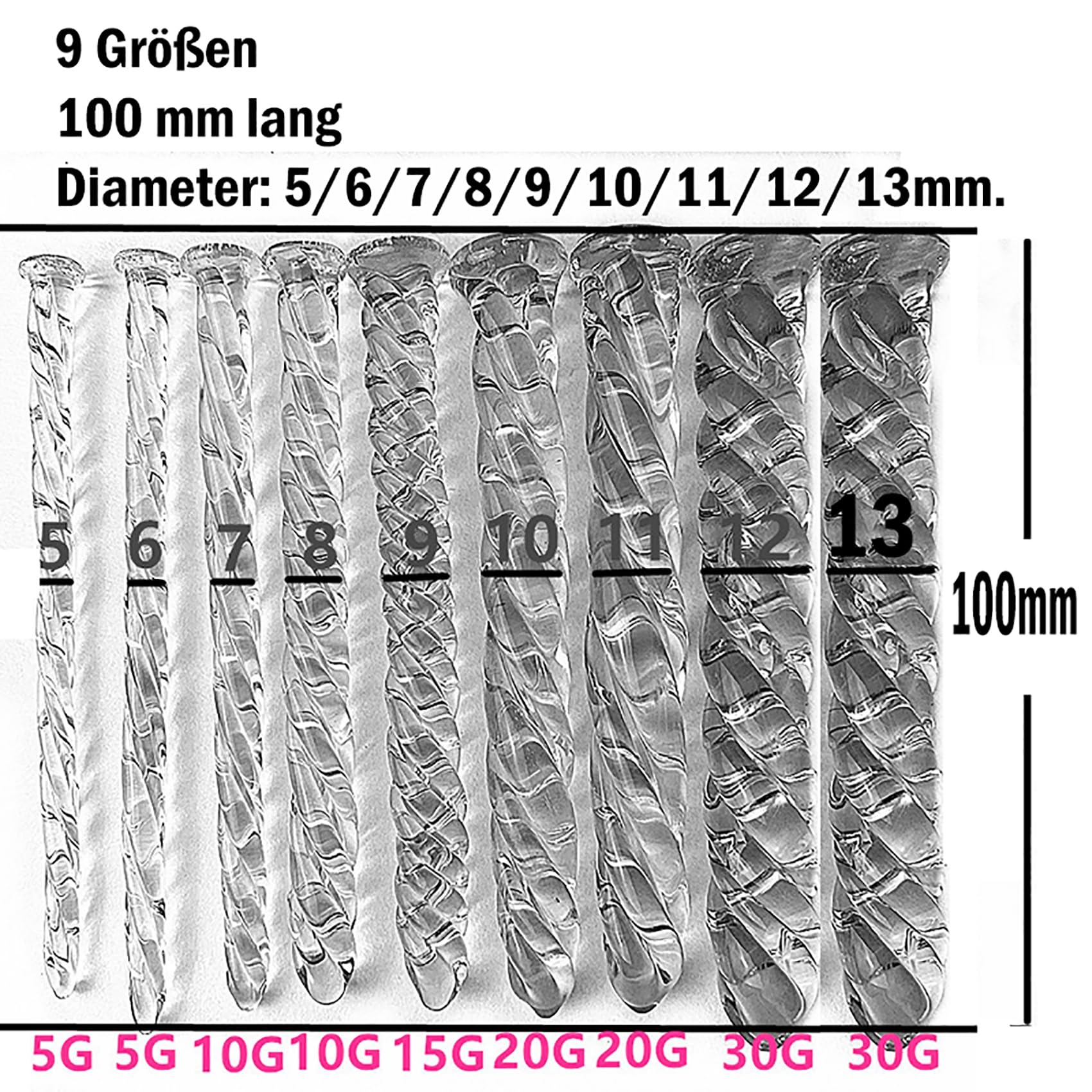 10Cm Lang Glas Gewinde Harnröhren Dilatatoren Glattes Kristall Glas Penis Plug Stab Dilator Urethral Katheter Sounding Harnröhren Stimulation Masturbation Sexspielzeug Für Männer,Clear,Set