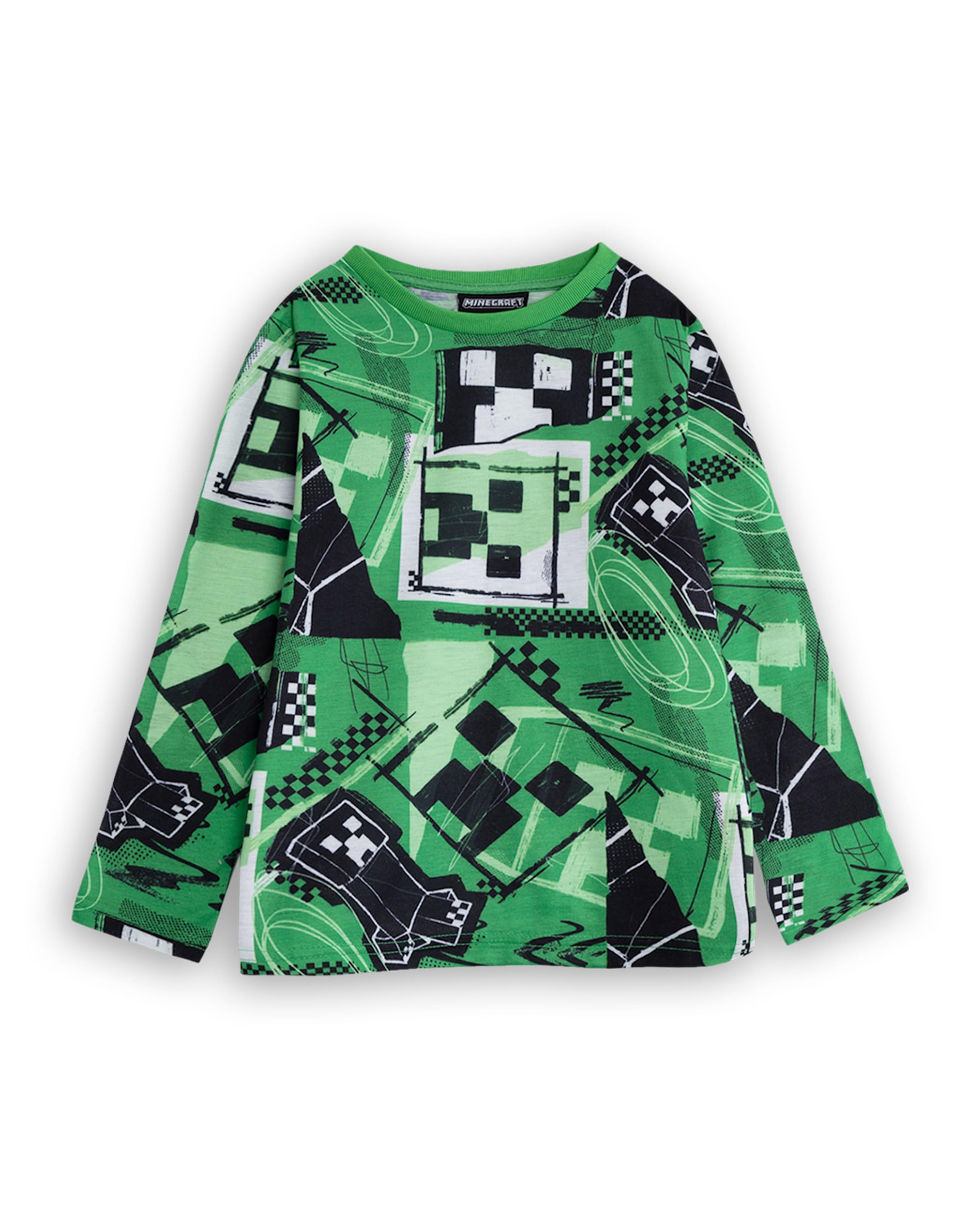 MINECRAFT Pigiama e Maglione a Maniche Lunghe Verde Creeper per Ragazzi, 3 Pezzi in Pile con Cerniera e Collo a Imbuto | Abbigliamento da Notte per Bambini