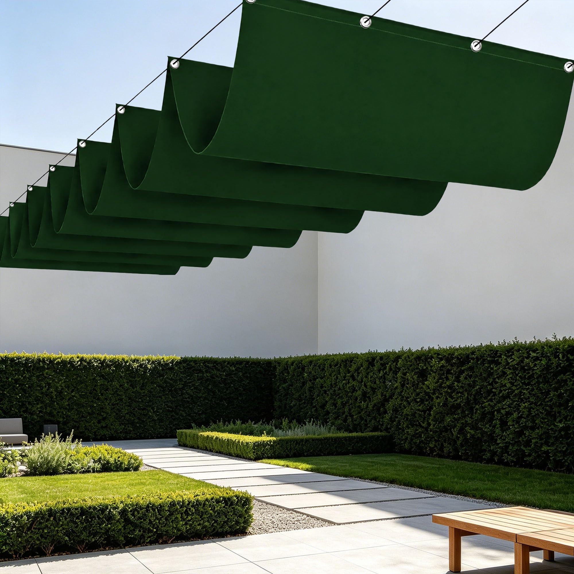 Toile ombrage rétractable vague pour pergola de terrasse et repas en plein air au jardin