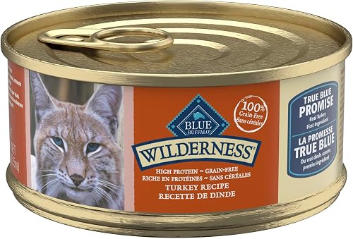 Blue Buffalo Wilderness High Protein Grain Free, Natural Adult Pate Wet Cat Food, Turkey 5.5-oz cans (Pack of 24)