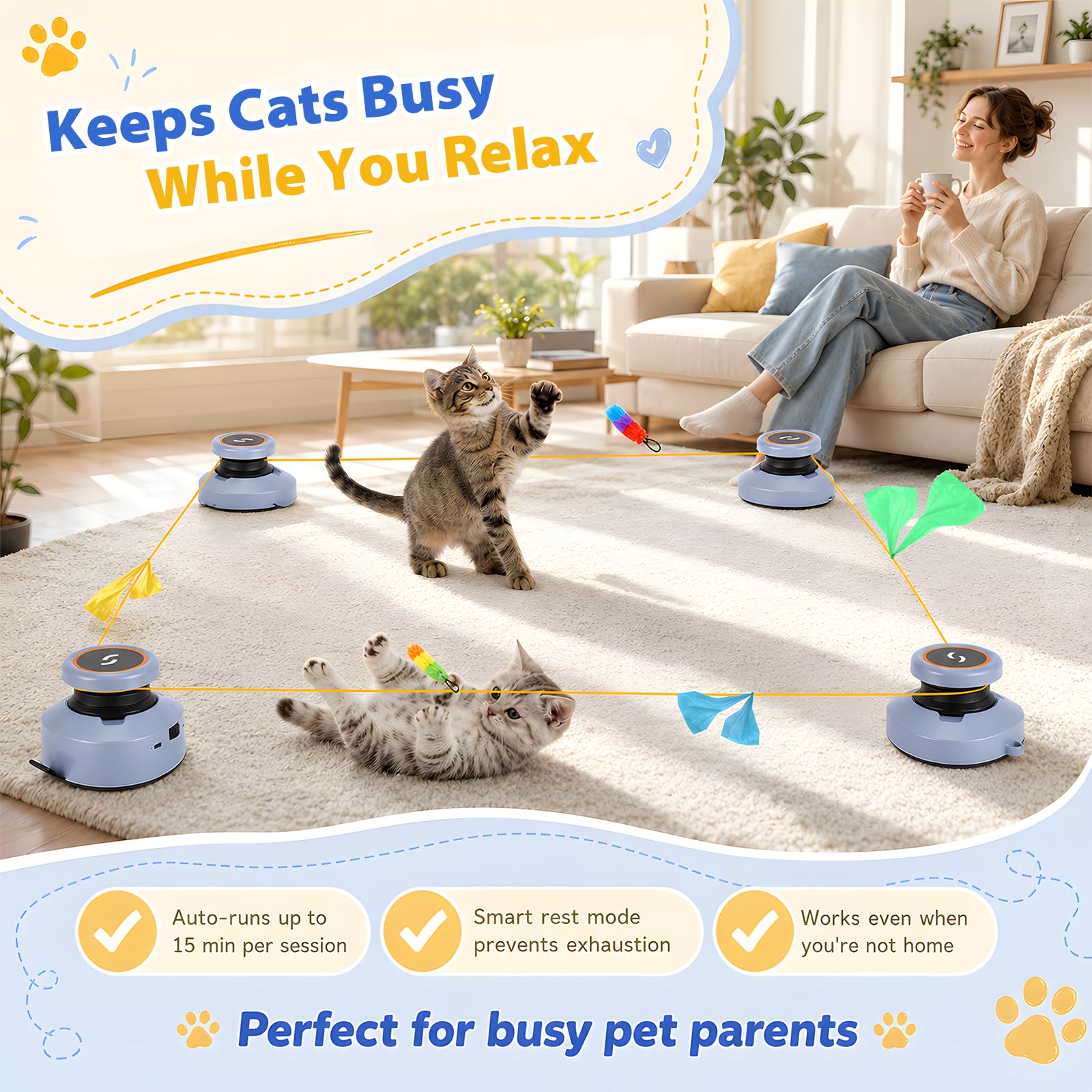 Jouets Pour Chats, Divertissement Autonome Jouets électriques Rechargeables Kit De Jeux Interactifs Et D'Intelligence Tapis De Course Pour Chats à Vitesse Réglable (Sans Sangles Requises) (B)
