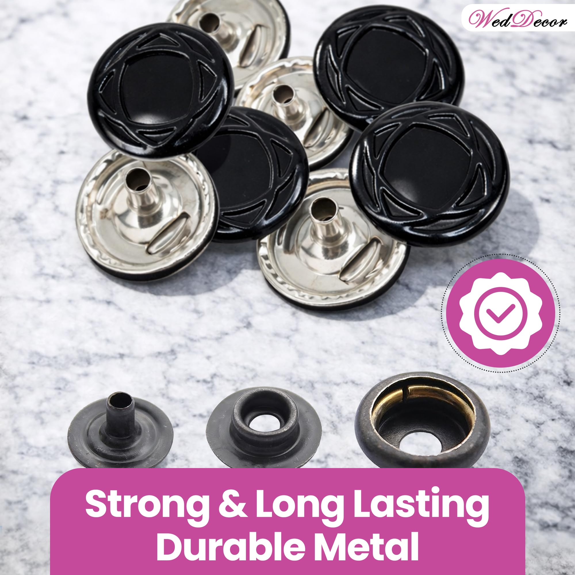 WedDecor - Botones de presión de metal de 0.591 in, color negro mate, sin níquel, 4 piezas, botones de remache para cuero, chaqueta, bolsa, cinturón, vaqueros, reparación de ropa, paquete de 1000