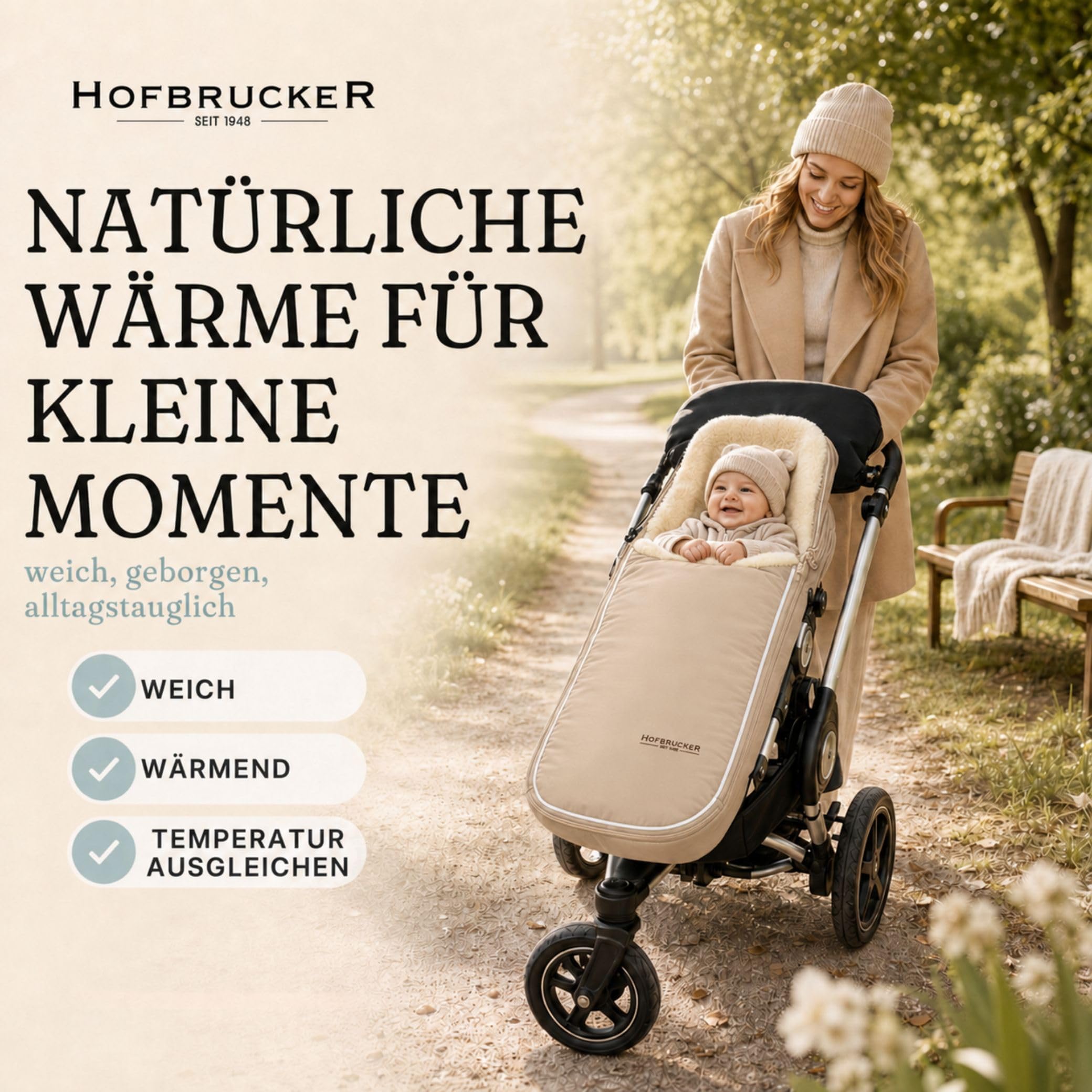 Hofbrucker Kinderwagen Fußsack Polaris – Warm & kuschelig, ideal für Babys & Kleinkinder, hochwertiges Lammfell, passend für Joolz, Cybex & Bugaboo Sportsitz, atmungsaktiv und Wind & Wasser abweisend