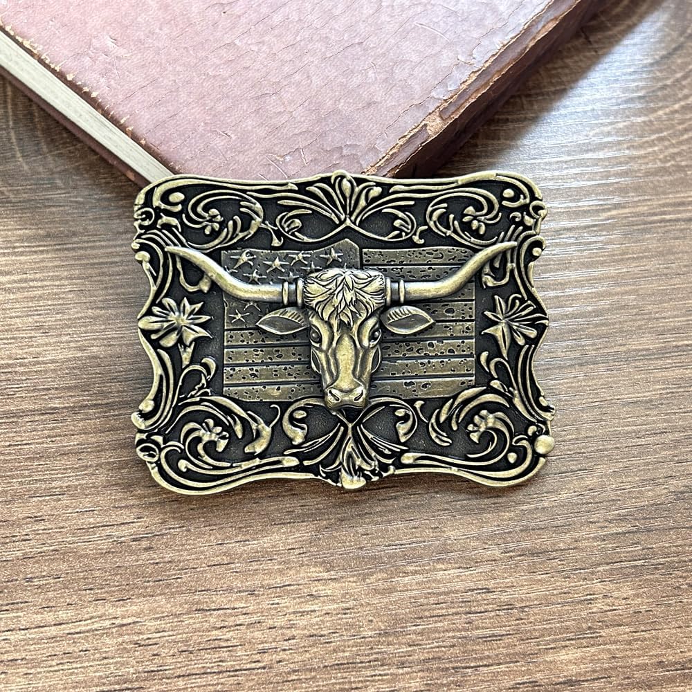 Western Belt Buckles Men, Vintage Rodeo Cowgirl Cowboy Hat Eagle Bull Belt Buckle for Women Men - Image 2