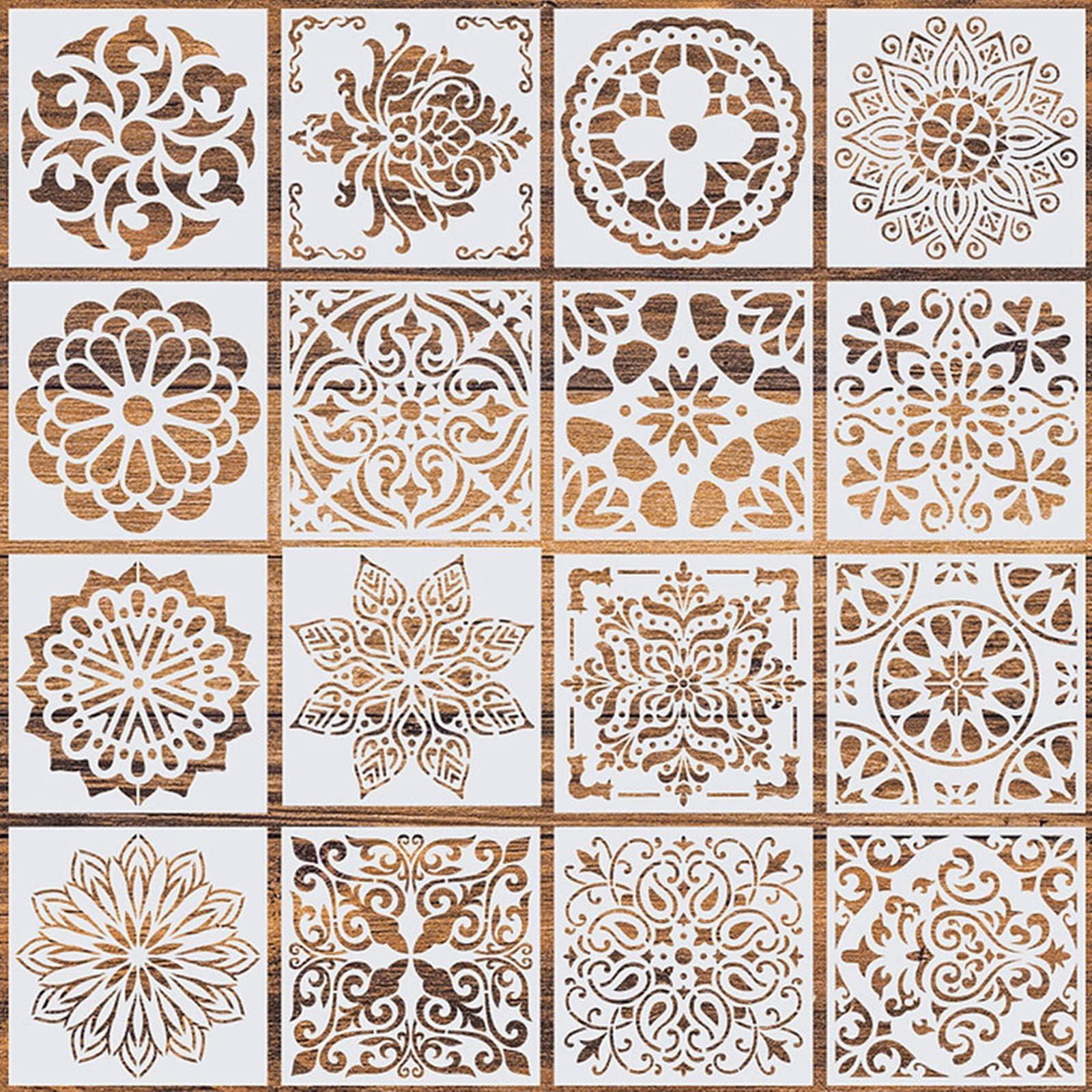 16 Pcs Mandala Stencils for Painting, 6x6 Inch Reusable Geometric Layering Stencils for Crafts Painting on Wood Floor Window Mothers Day Gifts Art Scrapbook Drawing Decoration