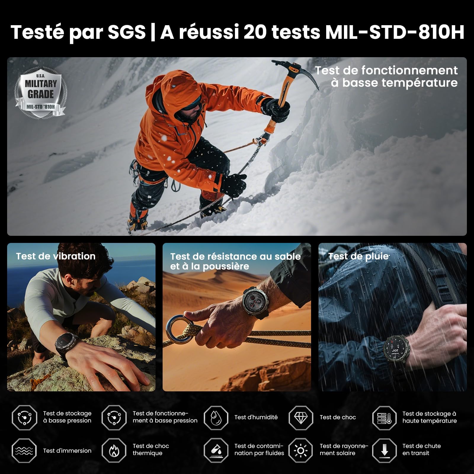 KOSPET Tank T4 GPS Montre Connectée Homme, Cartes Hors Ligne, 1.43'' AMOLED | Acier Inoxydable, Étanche 10 ATM et IP69K, Plongée 45M, Batterie 15 Jours, Surveillance Santé 24/7, Compatible Android et iOS