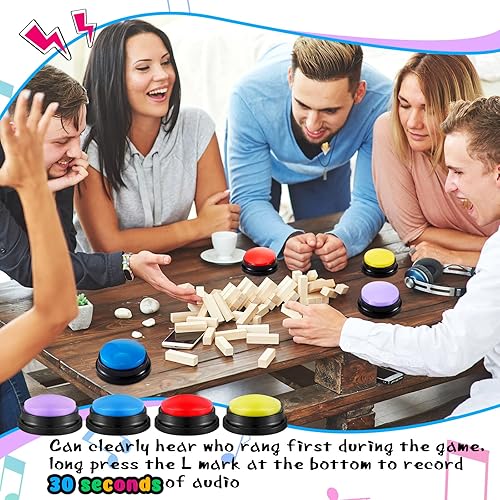 Miniatura 5 de Honoson 8 piezas de botón de respuesta grabable para juegos de trivia, zumbadores, botones de grabación, regalos para equipo de aula de regreso a