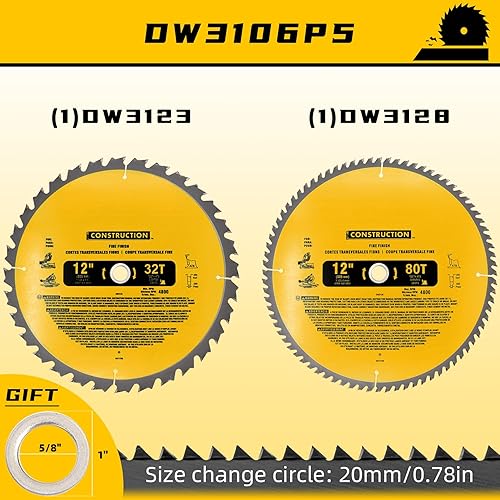 Miniatura 2 de DW3128P5 - Hojas de sierra circular de inglete y corte transversal de 12 pulgadas, 32T y 80T (paquete de 2), para sierras ingletadorassierras de