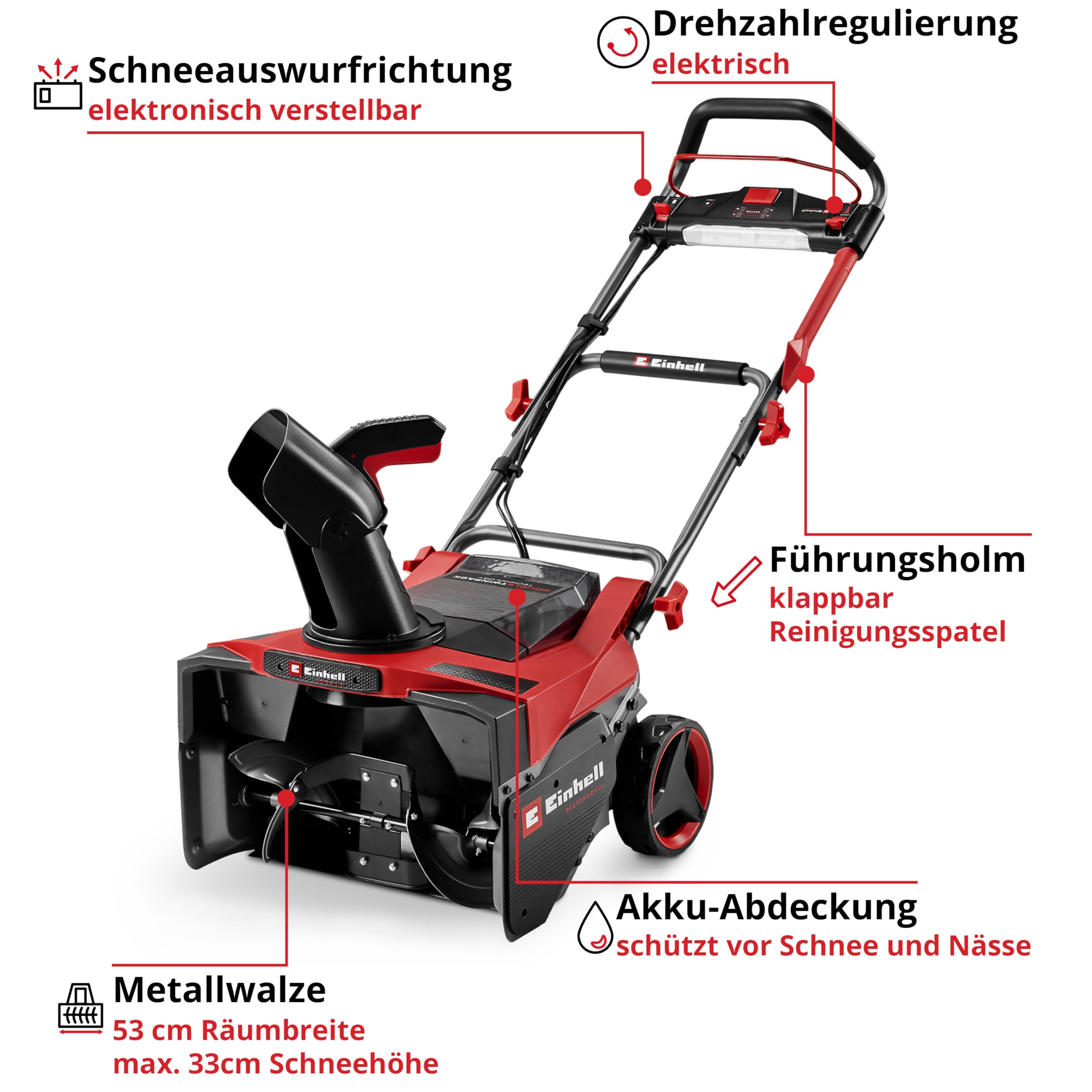 Einhell Professional Akku-Schneefräse GP-ST 36/53 Li E BL-Solo Power X-Change (36 V, Brushless, 53 cm Arbeitsbreite, max. 33 cm Schneehöhe, inkl. Reinigungsspatel, ohne Akku)