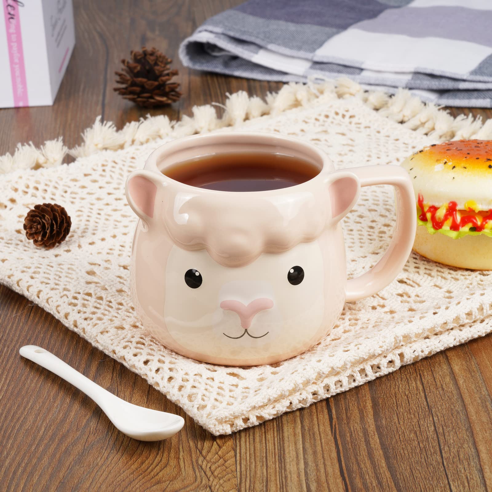 Taza de café de 14 onzas, taza de café de porcelana 3D para mujeres, Navidad, inauguración de la casa, regalos de cumpleaños para mujeres, mamá, niños, profesora y mejor amiga, rosa
