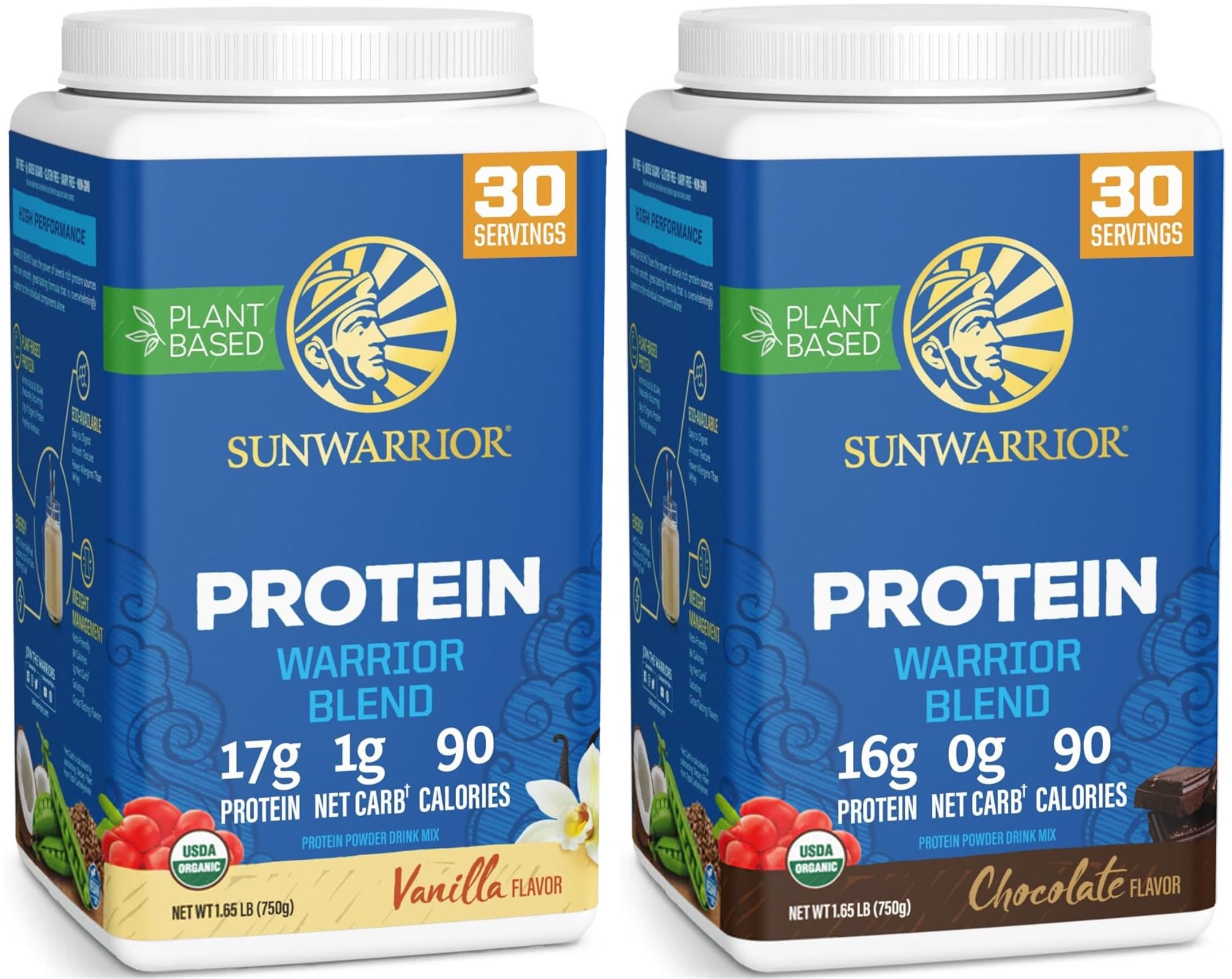 Sunwarrior Chocolate & Vanilla Organic Plant Based Protein Powder Set | Bundle & Save | Vegan Organic Protein Powder | Non-GMO Soy Dairy Filler & Gluten Free (3