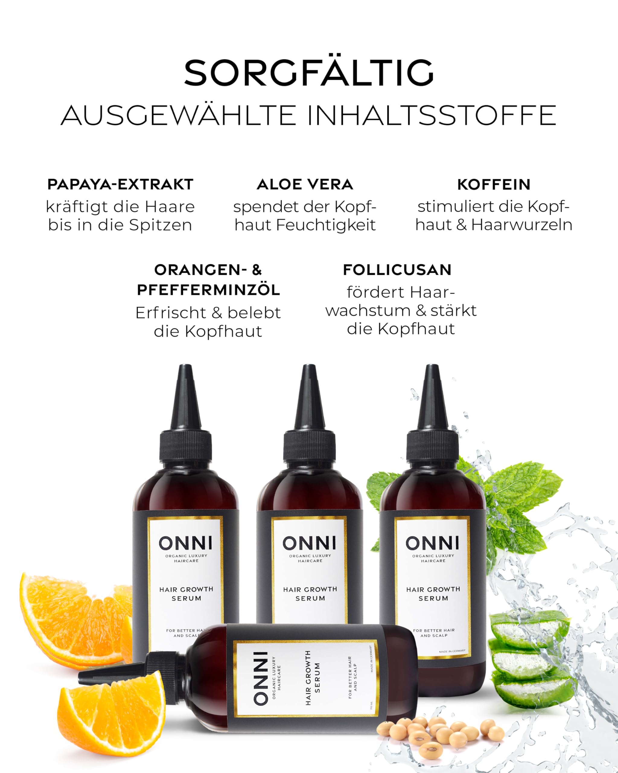ONNI – Haarserum Haarwachstum 200ml Größe – Haarpflege mit Follicusan & Koffein – Hair Growth Serum Haar & Kopfhaut – stärkt Haarwurzel & unterstützt Haarstruktur – silikon-, paraben- & sulfatfrei