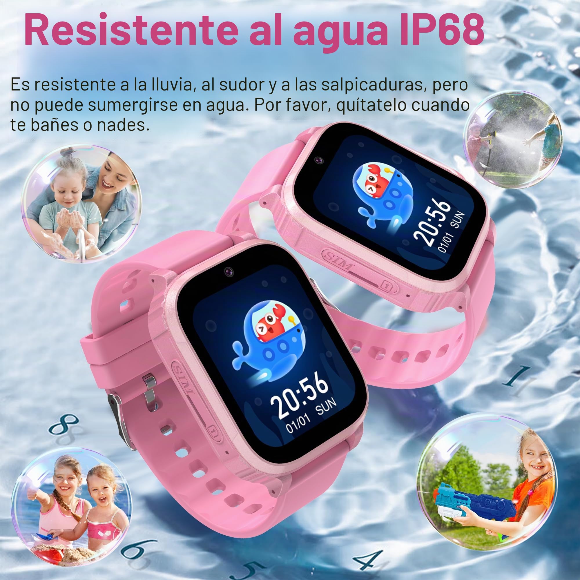 4G Reloj Inteligente Niño con GPS y Llamadas Videollamada Teléfono | IP68 Impermeable Reloj GPS Niños Localizador y Llamadas Smartwatch Niños SOS Chat Despertador Juego Estudiante Regalo