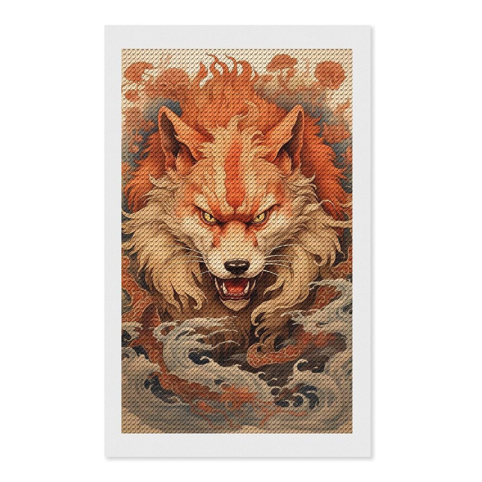 Junmoney Japanese Kitsune Fox Diamond Art Kit 12"x20", Modern Decor, Farmhouse Decor, Home Wall Art, Festive Craft Gift, Handmade Wall Decor