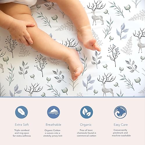 Miniatura 3 de Sábanas de colchón ajustadas 100% algodón orgánico para Graco Pack n Play, Babyletto, Pamo Babe, Dream on Me, Evenflo, Baby Trend, Hygge Hush