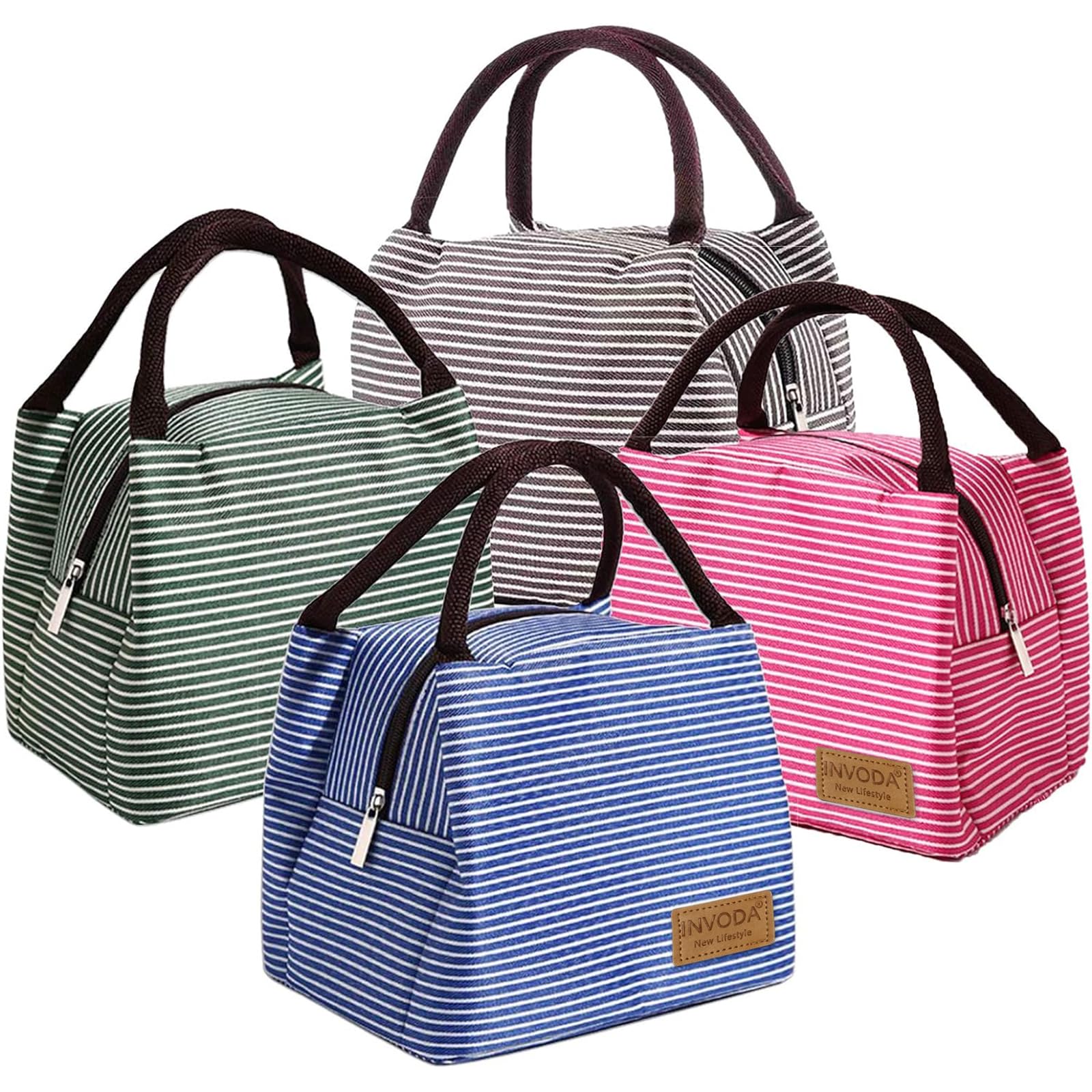 Insulated 4PCS Lunch Organizer Bag Set with Zip Closure, Foldable Lunch Tote - Reusable Picnic Cooler for Men & Women
