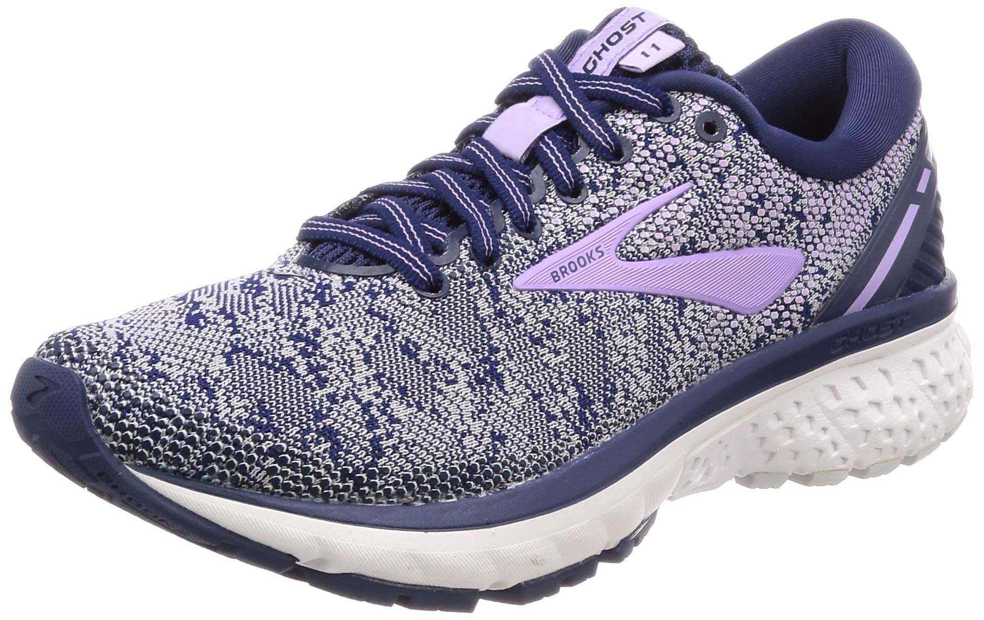 brooks womens ghost 11 running shoe - navy/grey/purple rose - b - 7.5