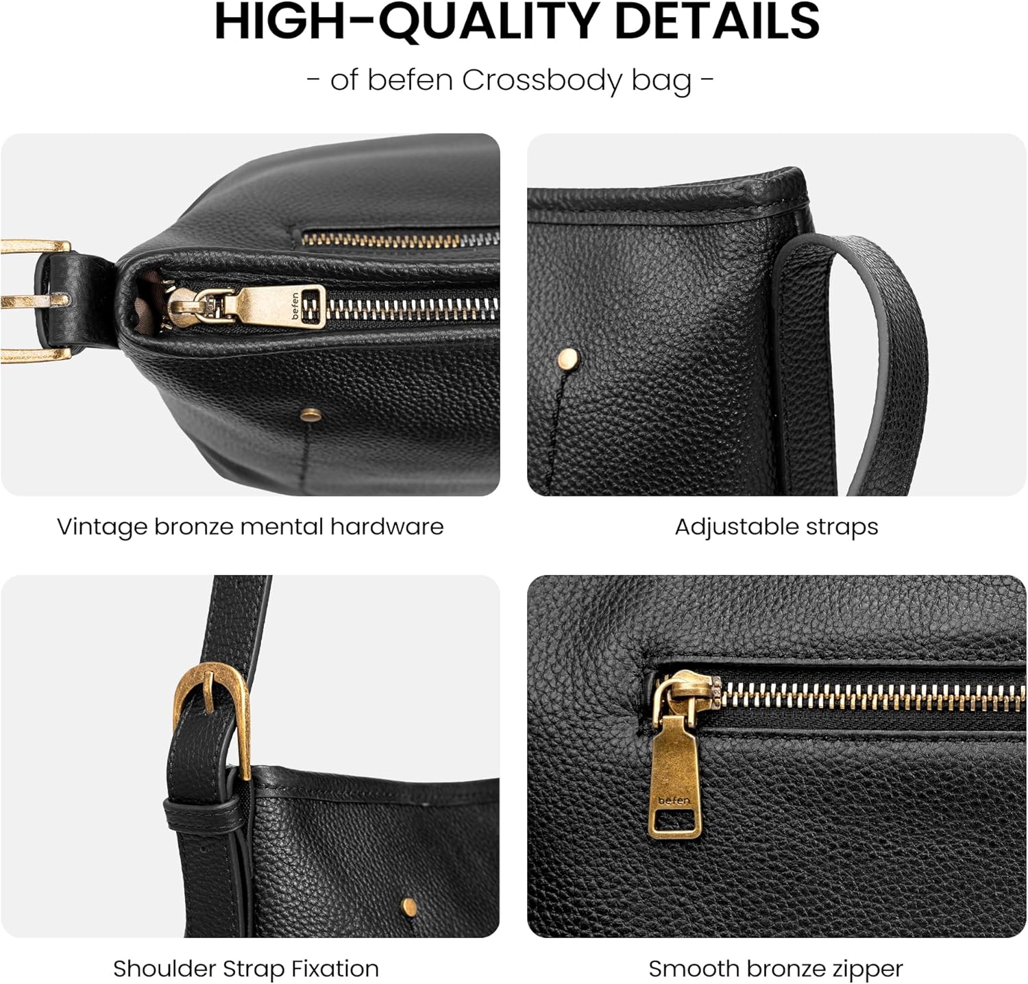 befen Genuine Leather Crossbody Bags for Women RFID Blocking Soft Real Leather Shoulder Purse Medium Shoulder Handbag - Image 6