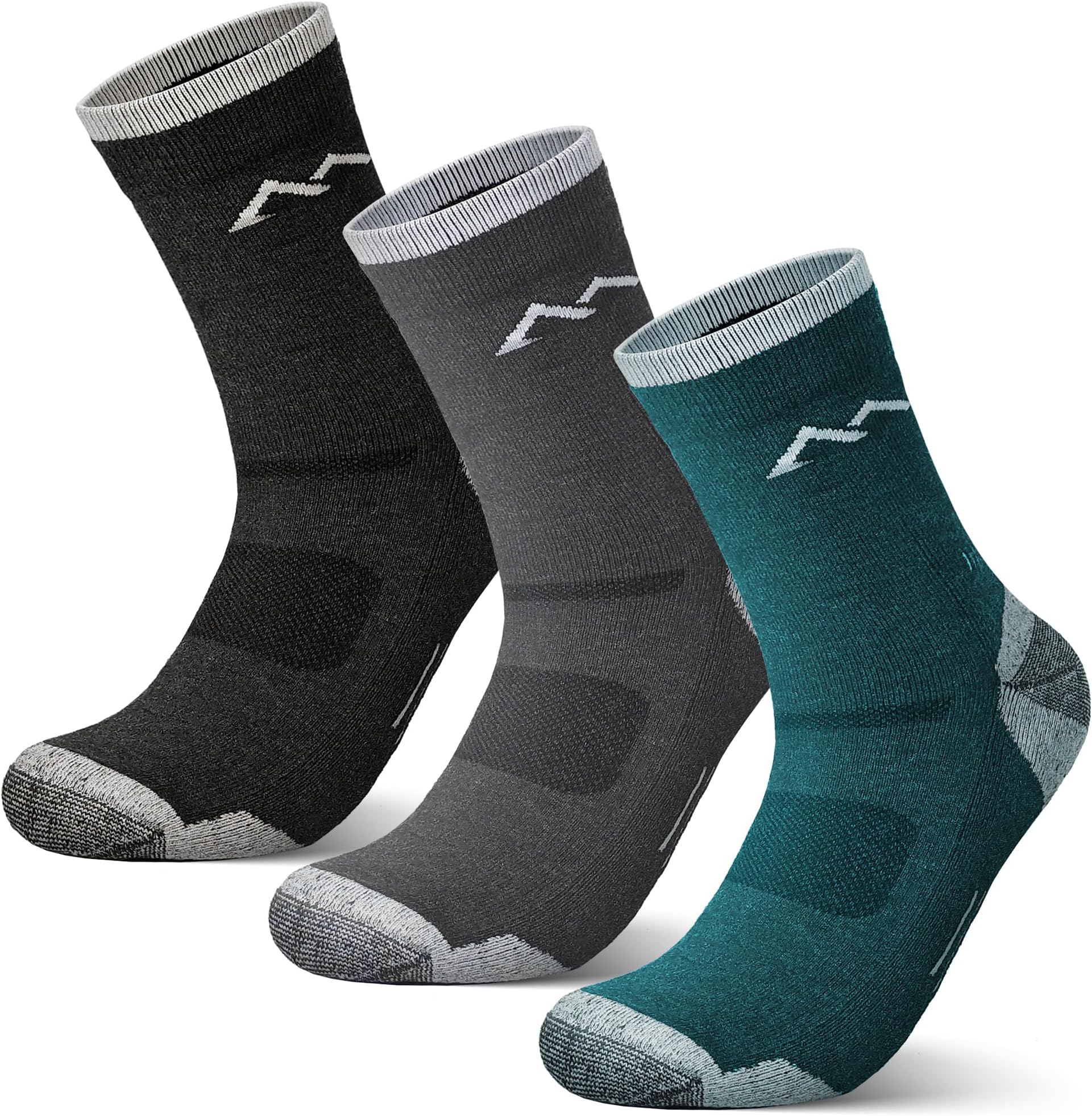 3 Pack Men's Merino Wool Hiking Socks, Micro Crew Cushioned Hiking Walking Thermal Moisture Wicking Trekking Socks