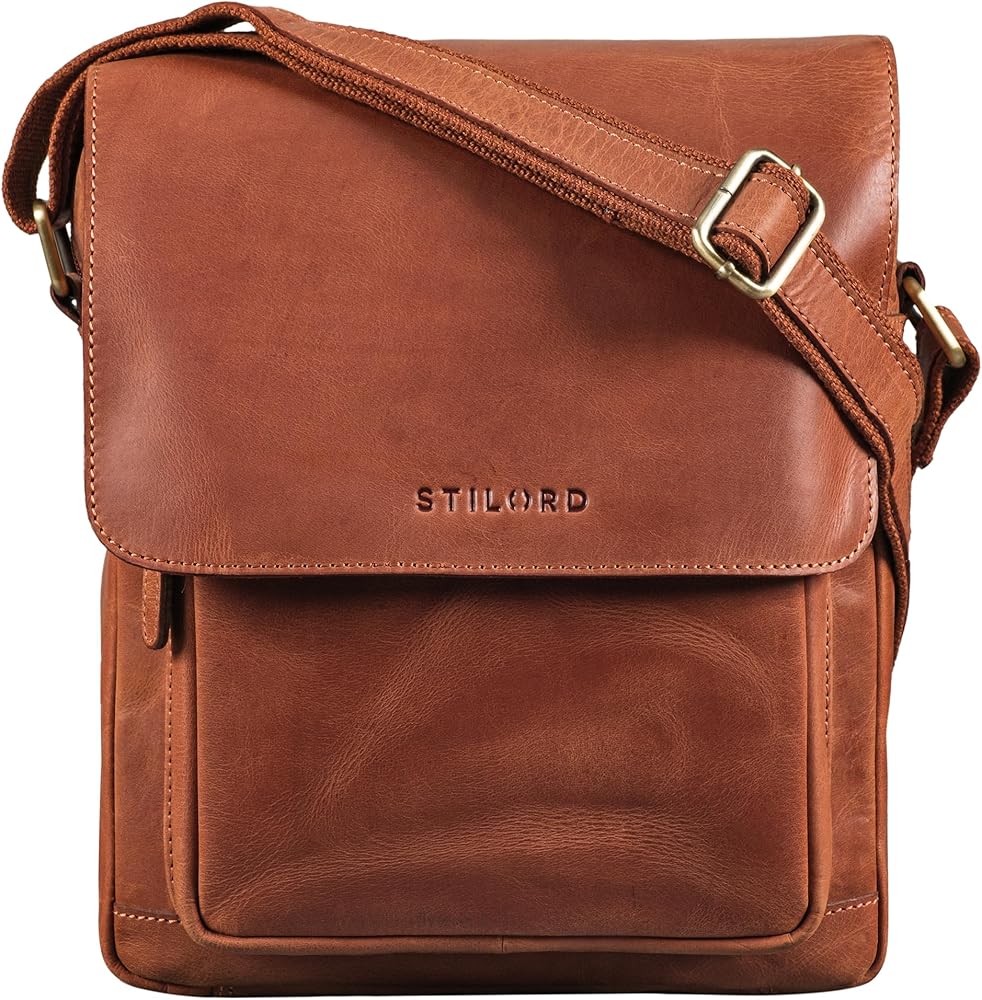 STILORD Lars Vintage Schoudertas Mannenleer voor 13,3 inch Tablet MacBooks en iPad Schoudertas Mannenbag Echt Leder Kleur:zwart