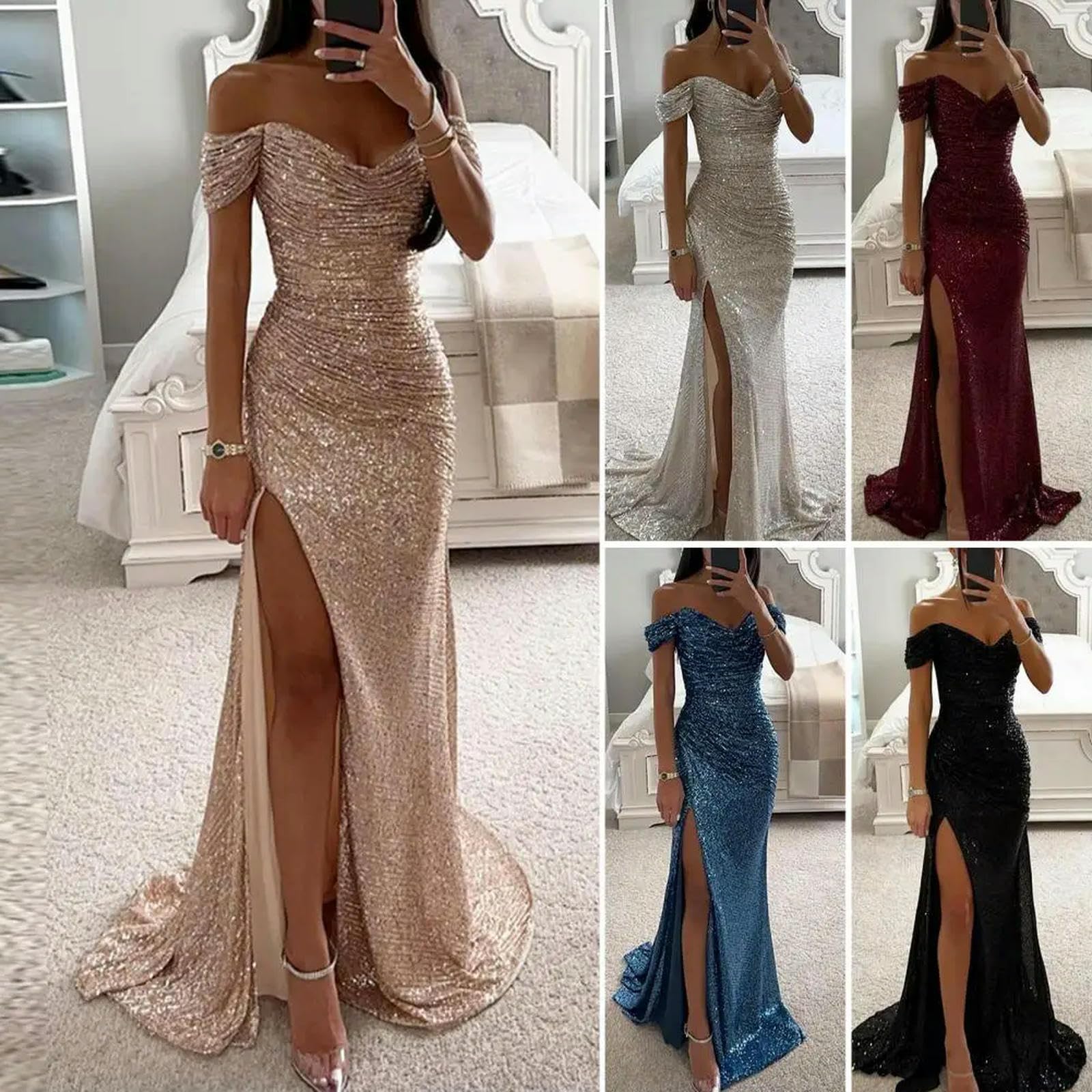 Gonna Donna Abito da Abito da Spalma da Spalline Elegante Abito Maxi con Scollo A V Sequestro per Ballo da Sera Spalla Spalla Sottile Abito Lungo