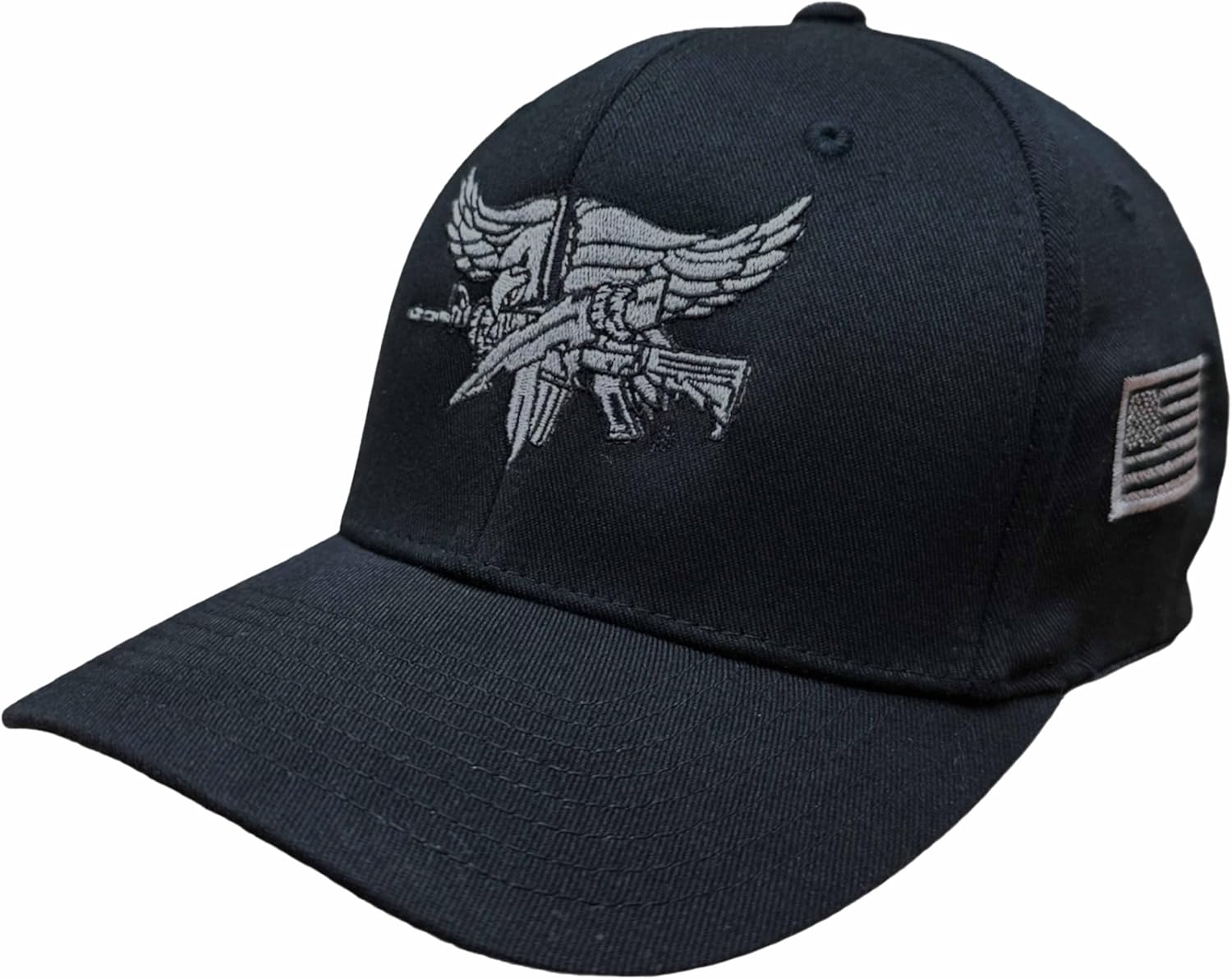 Baseball Hat with Silver SWAT Operator Insignia - Black S/M - Hat with a Premium Flexible Band