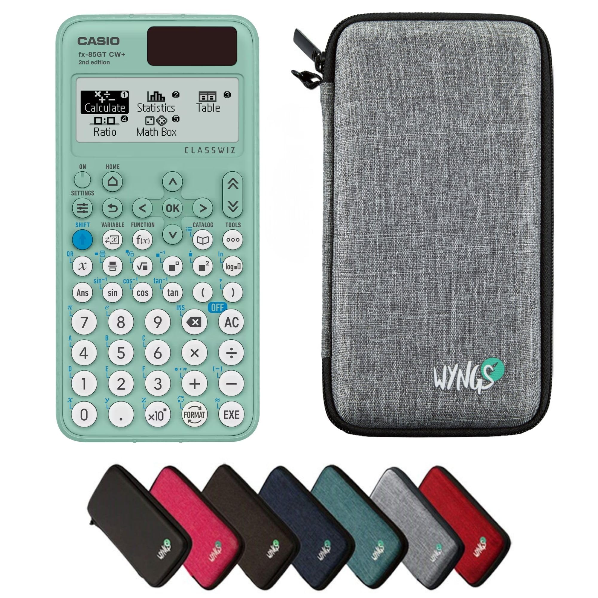 Casio fx-85GTCW+ Green including a WYNGS protective case in Light Grey - Basic Set