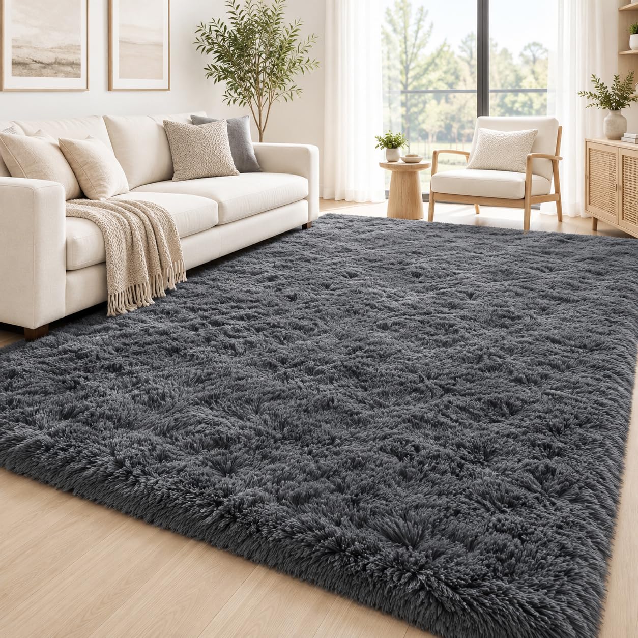 Carpesite Washable Fluffy Shaggy Rug for Living Room & Bedroom – Extra Large Anti Slip Carpet, Soft Thick Pile Non Shedding Floor Mat for Dorm, Apartment & Cozy Home