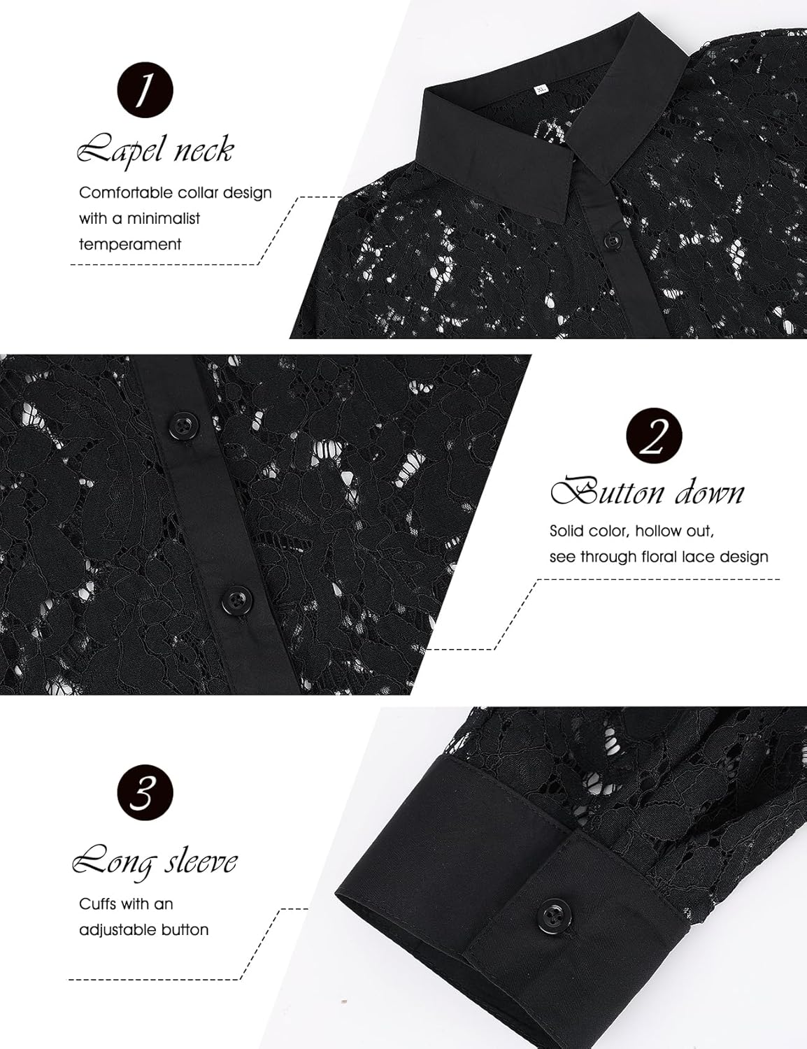 Wyeysyt Lace Blouse for Women Sheer Lace Long Sleeve Top Elegant Dressy Shirt Ladies Tops and Blouses - Image 4