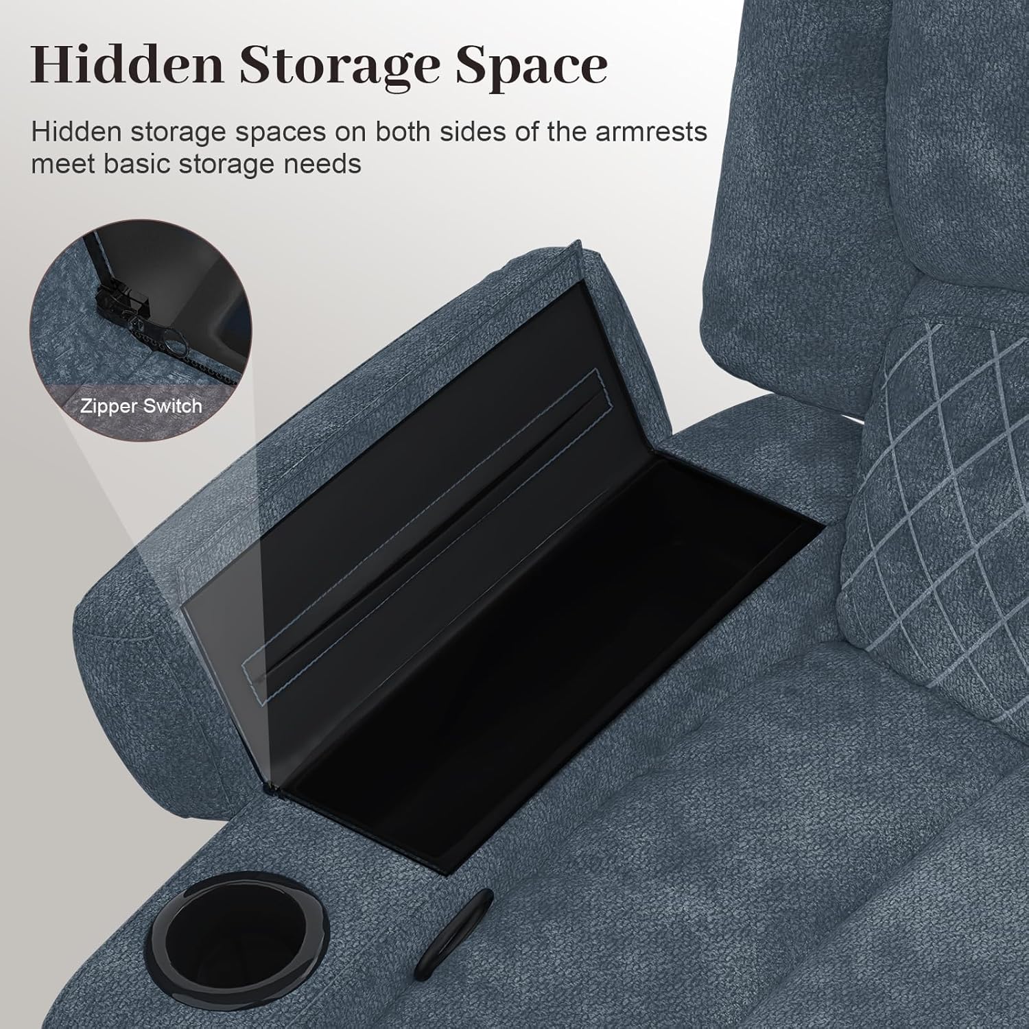 Yolsali Loveseat Recliner Sofa, Manual Reclining Loveseat with Removable Armrest, Dutch Velvet 2 Seater Couch for RV with 2-Tier Cushions, USB Charging Ports, Cup Holders - Blue