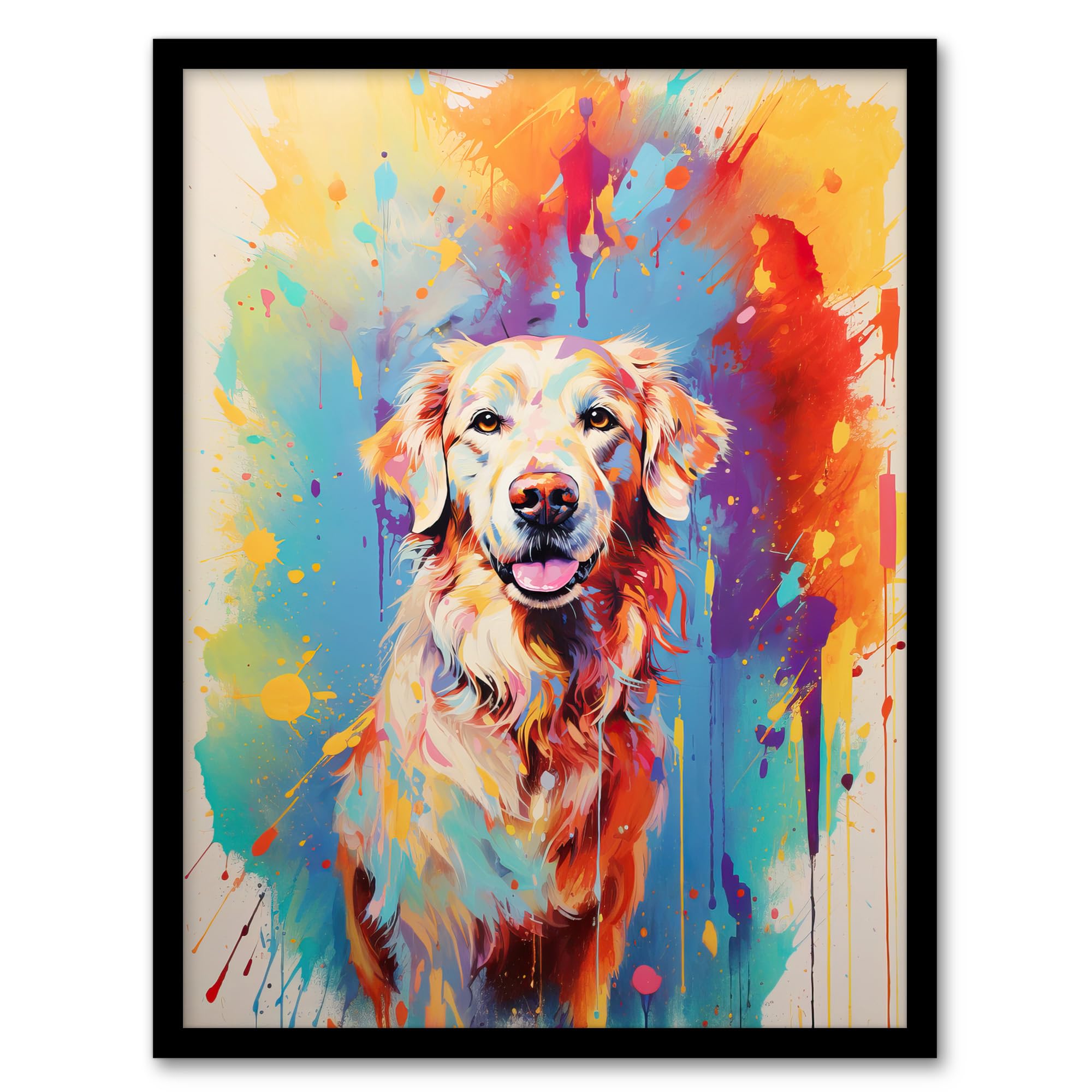 Artery8 Framed Art Print - Golden Retriever Dog Lover Gift - Pet Portrait - Colourful Artwork - A4 Size