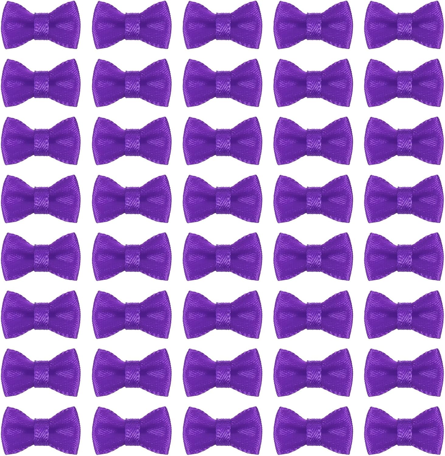 MECCANIXITY 100 Pcs Mini Ribbon Bow 0.8" Mini Fabric Satin Ribbon Flower Bows for Craft DIY Sewing Wedding Birthday Party, Purple