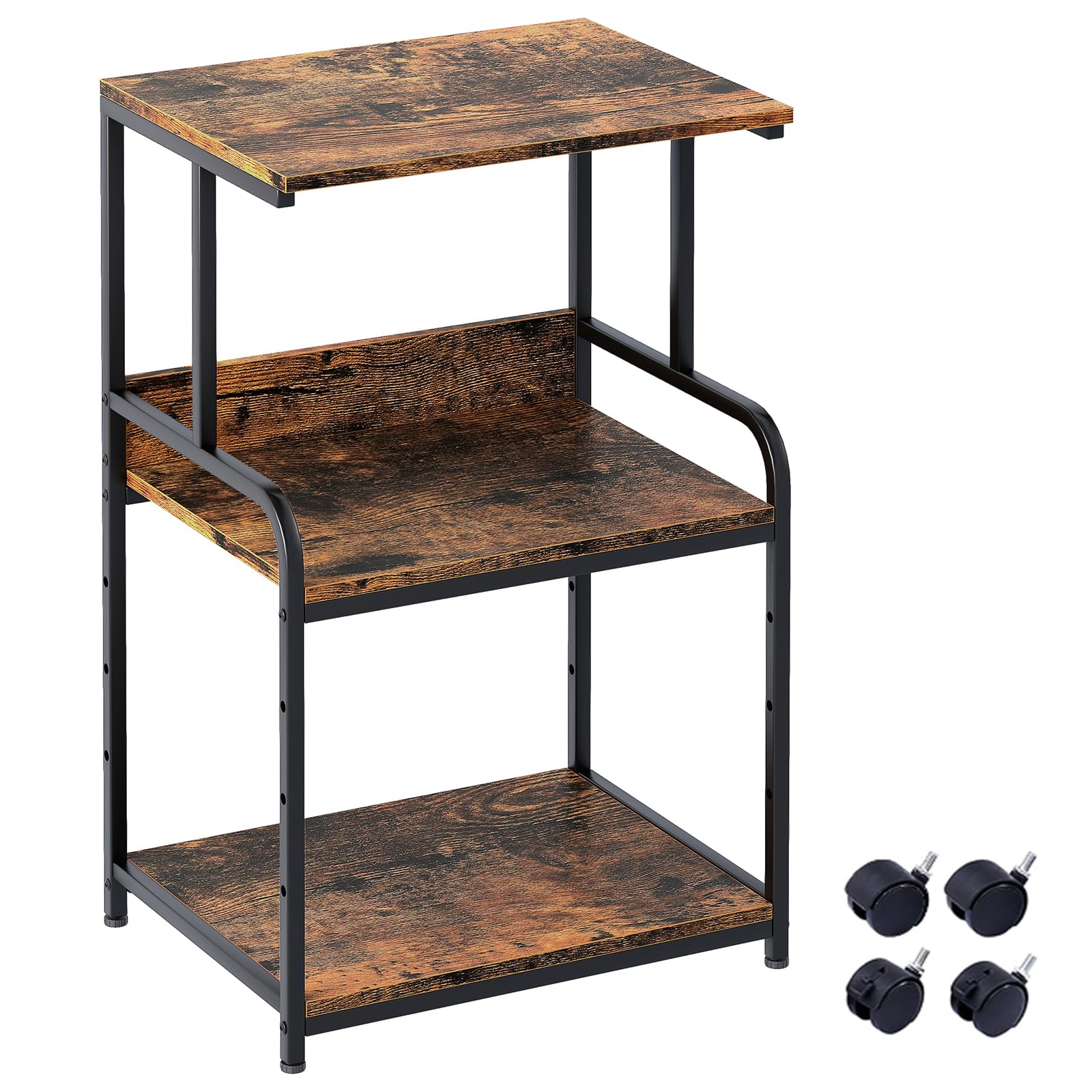 Garden 4 you Printer Stand Table with Storage,3d Printer Shelf,3-Tier Printer Organizer With Shelf and Wheels, Rolling Cart for Folders,Books,for Fax Machine, Scanner,Home Office,Desk,Rustic Brown