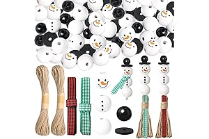 Lucleag 100 Pieces Christmas Snowman Wooden Bead, Christmas Snowman DIY Crafts Kits