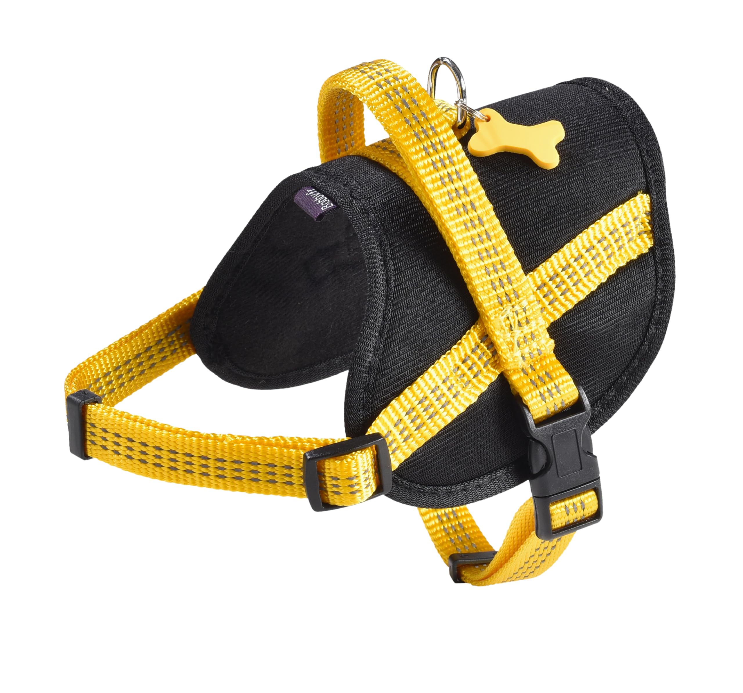 Bobby Easy Safe Dog Harness with Tag Size XS Reflective Nylon with Coat Cover, Adjustable Buckle Closure, Yellow, Chest Size 31-43 cm