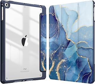 Fintie Hybrid Slim Case for iPad 6th Generation 2018 / 5th Gen 2017 / iPad Air 2 / iPad Air 1 (9.7 Inch) - [Built-in Pencil Holder] Shockproof Cover with Clear Transparent Back Shell, Ocean Marble